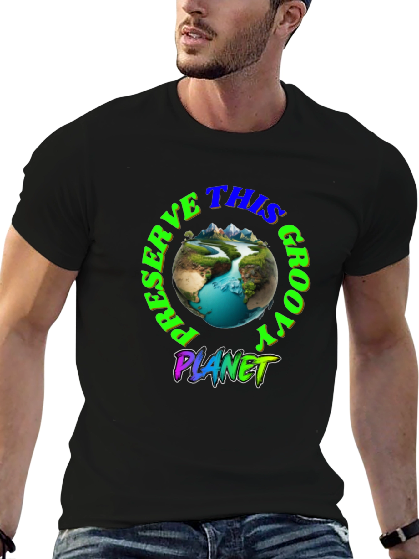 Preserve This Groovy Planet Black Graphic T-Shirt