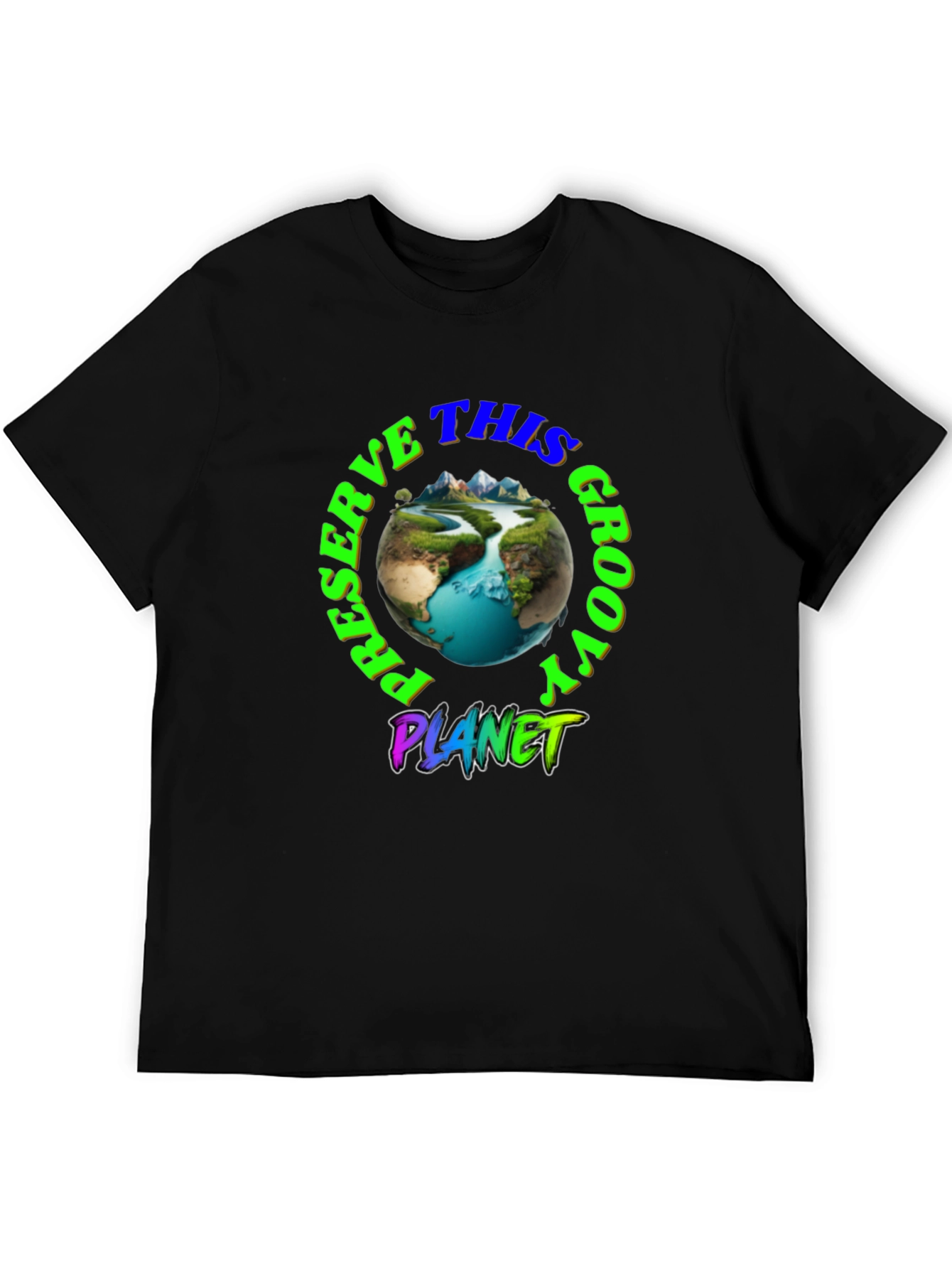 Preserve This Groovy Planet Black Graphic T-Shirt