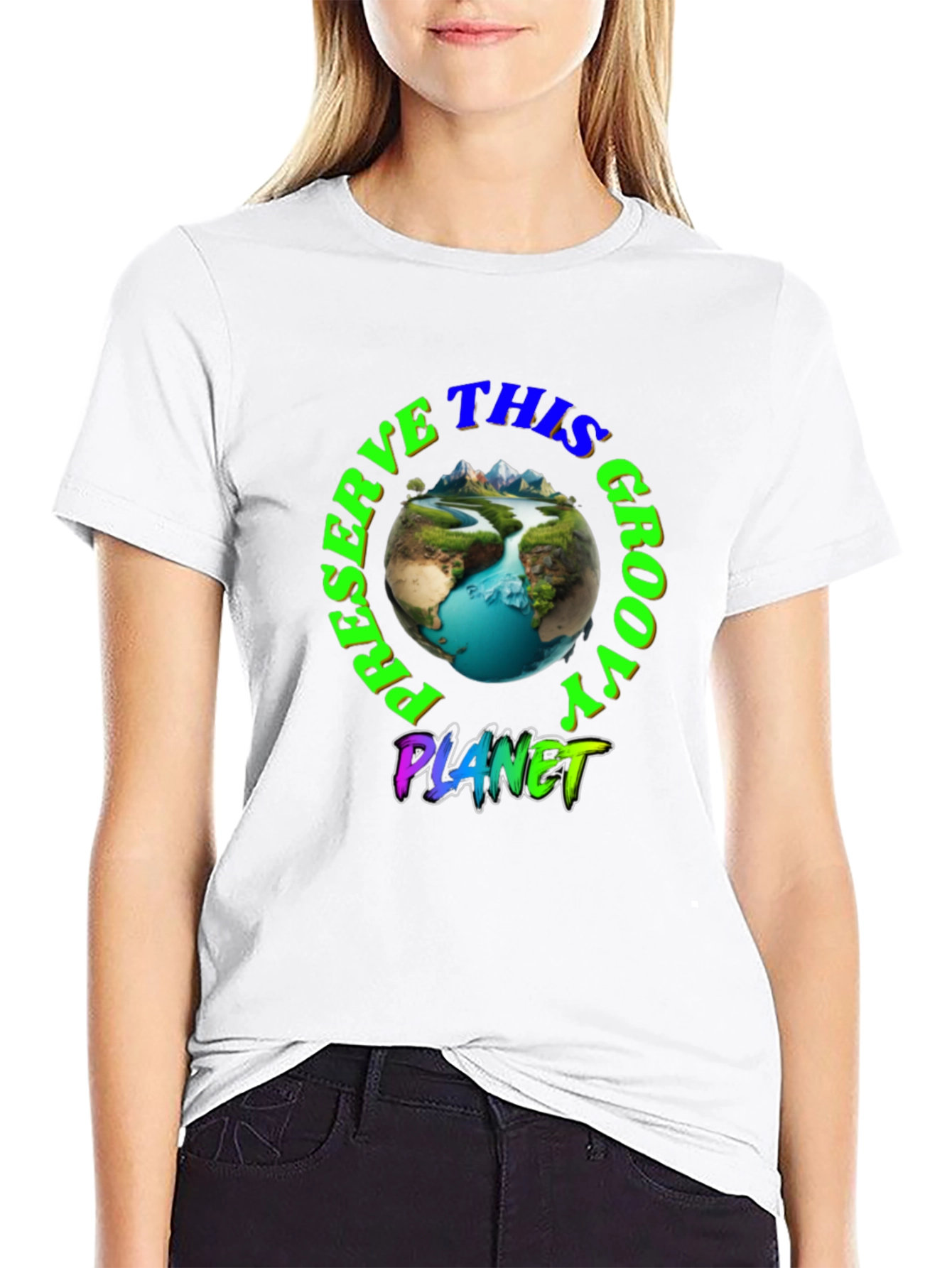 Preserve This Groovy Planet Black Graphic T-Shirt