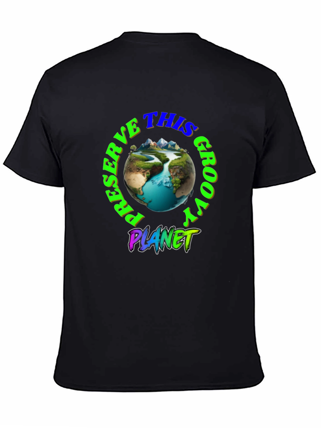 Preserve This Groovy Planet Black Graphic T-Shirt