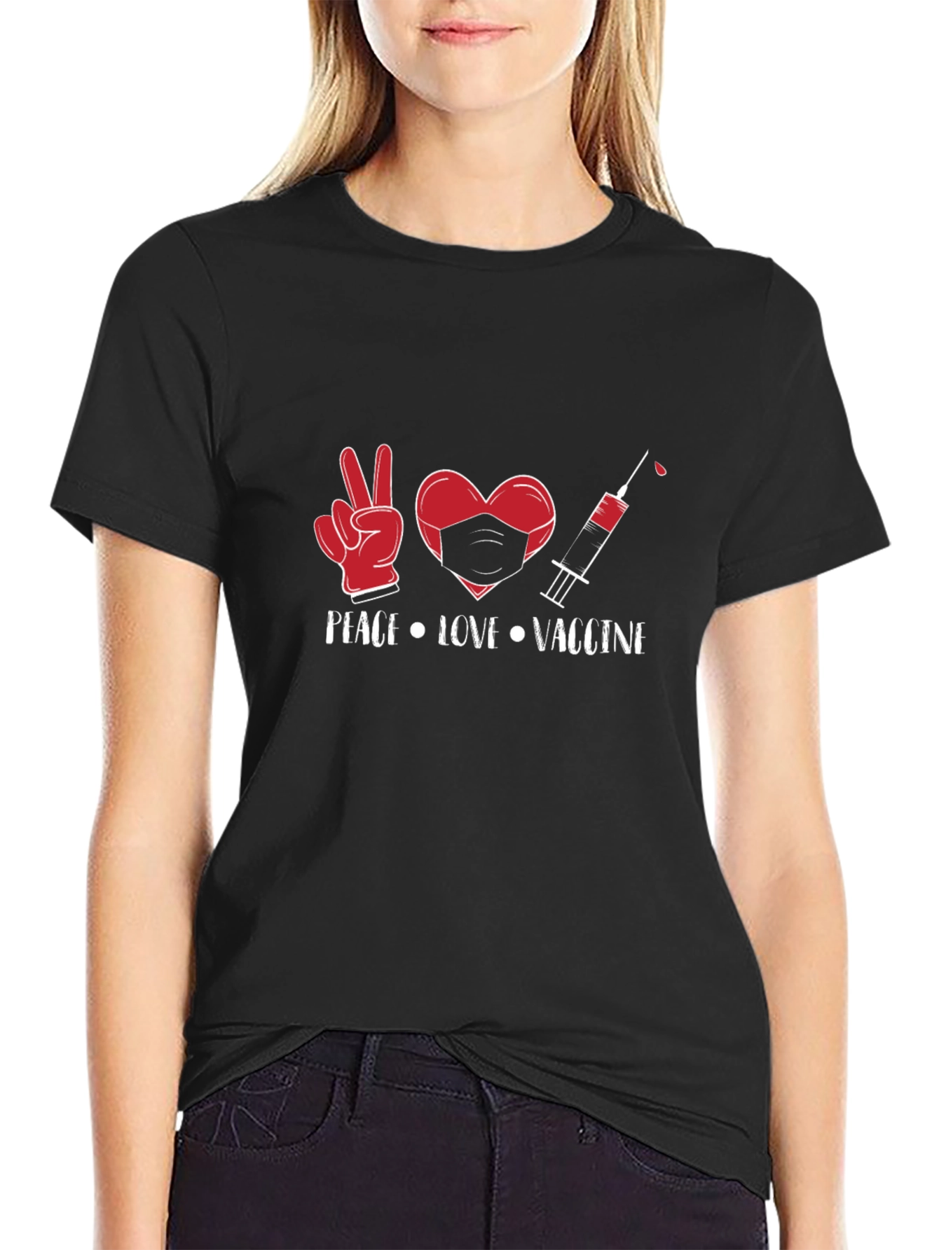 Peace Love Vaccine Graphic Tee - Black Cotton T-Shirt