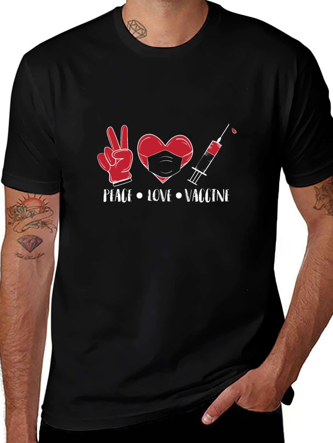 Peace Love Vaccine Graphic Tee - Black Cotton T-Shirt