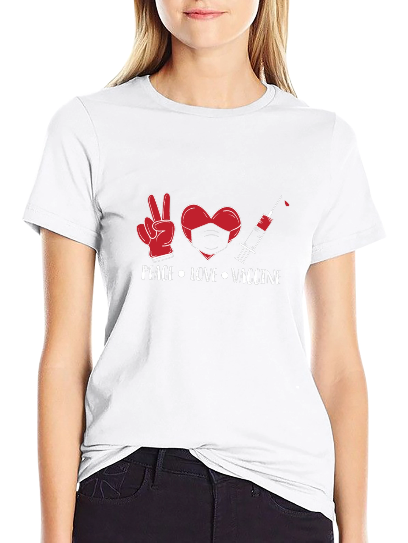 Peace Love Vaccine Graphic Tee - Black Cotton T-Shirt