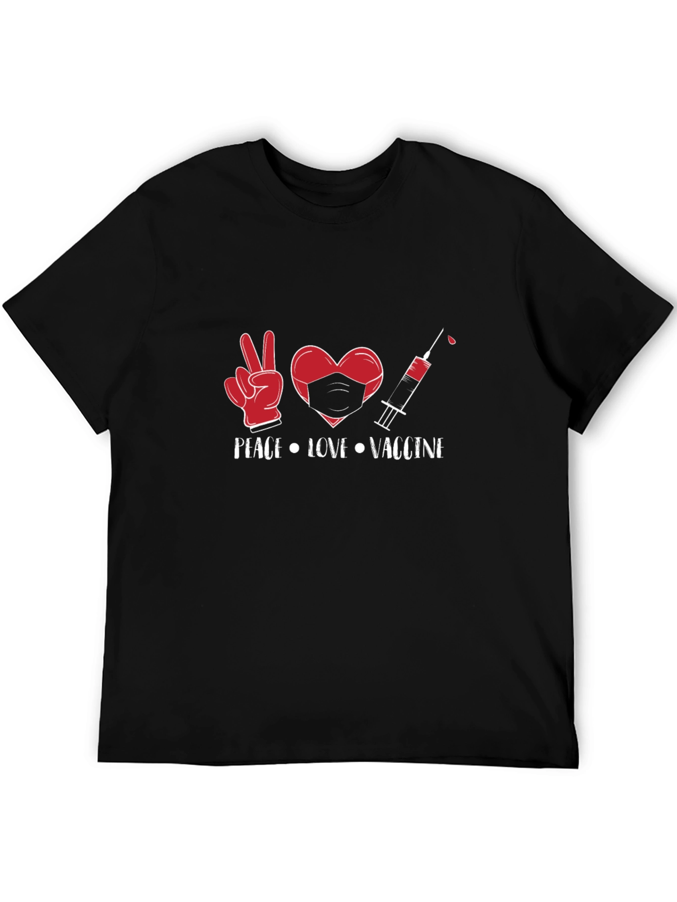 Peace Love Vaccine Graphic Tee - Black Cotton T-Shirt