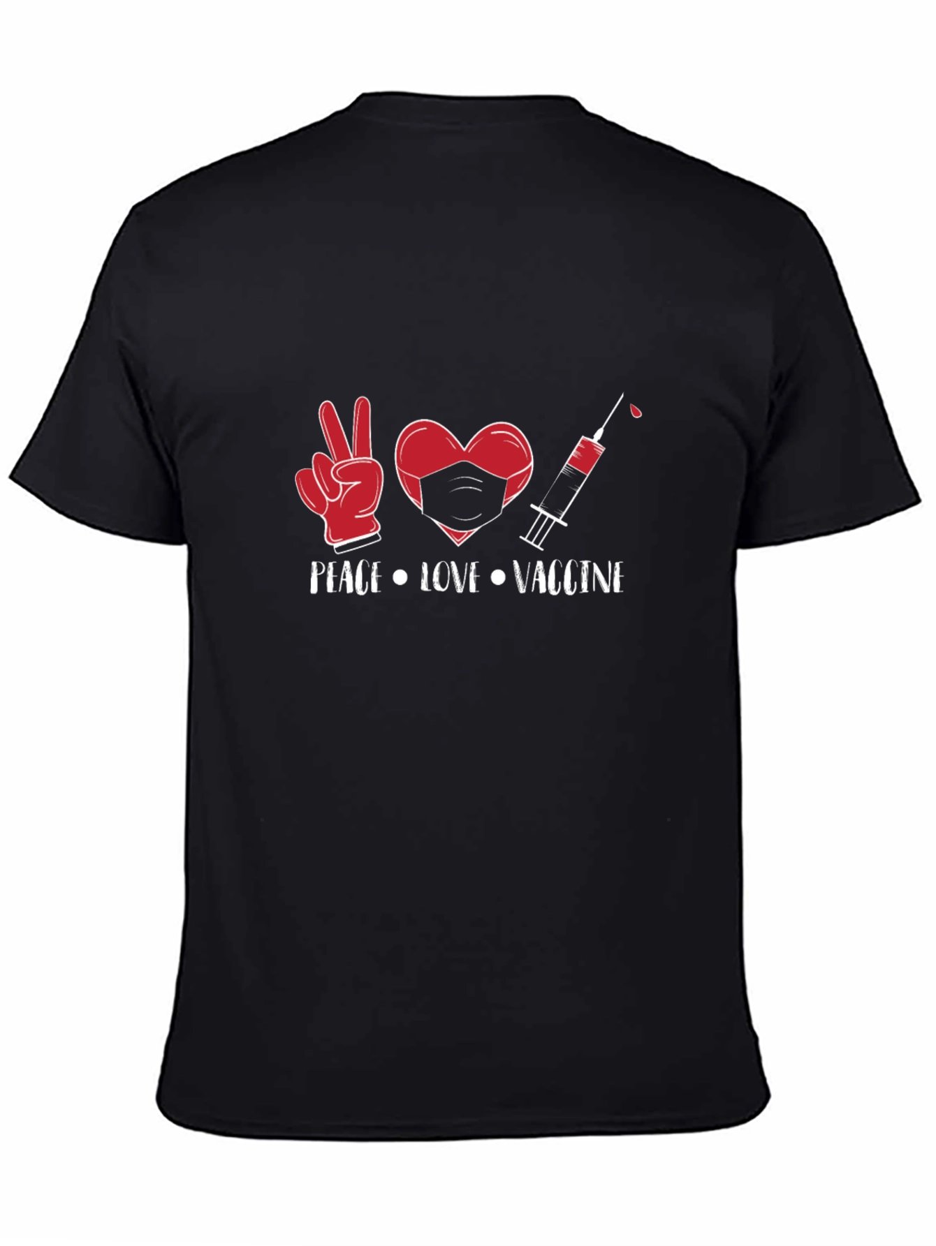 Peace Love Vaccine Graphic Tee - Black Cotton T-Shirt
