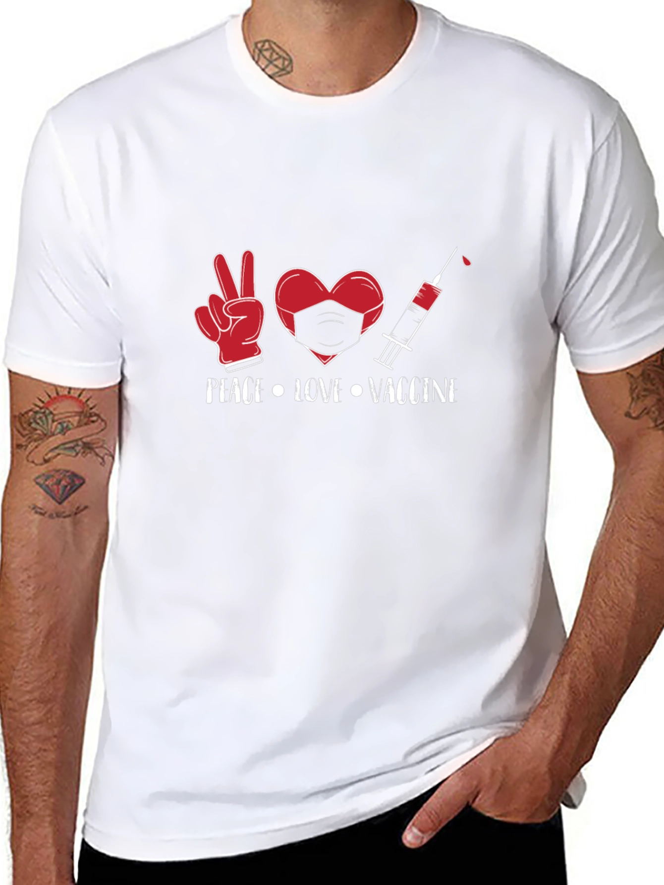 Peace Love Vaccine Graphic Tee - Black Cotton T-Shirt