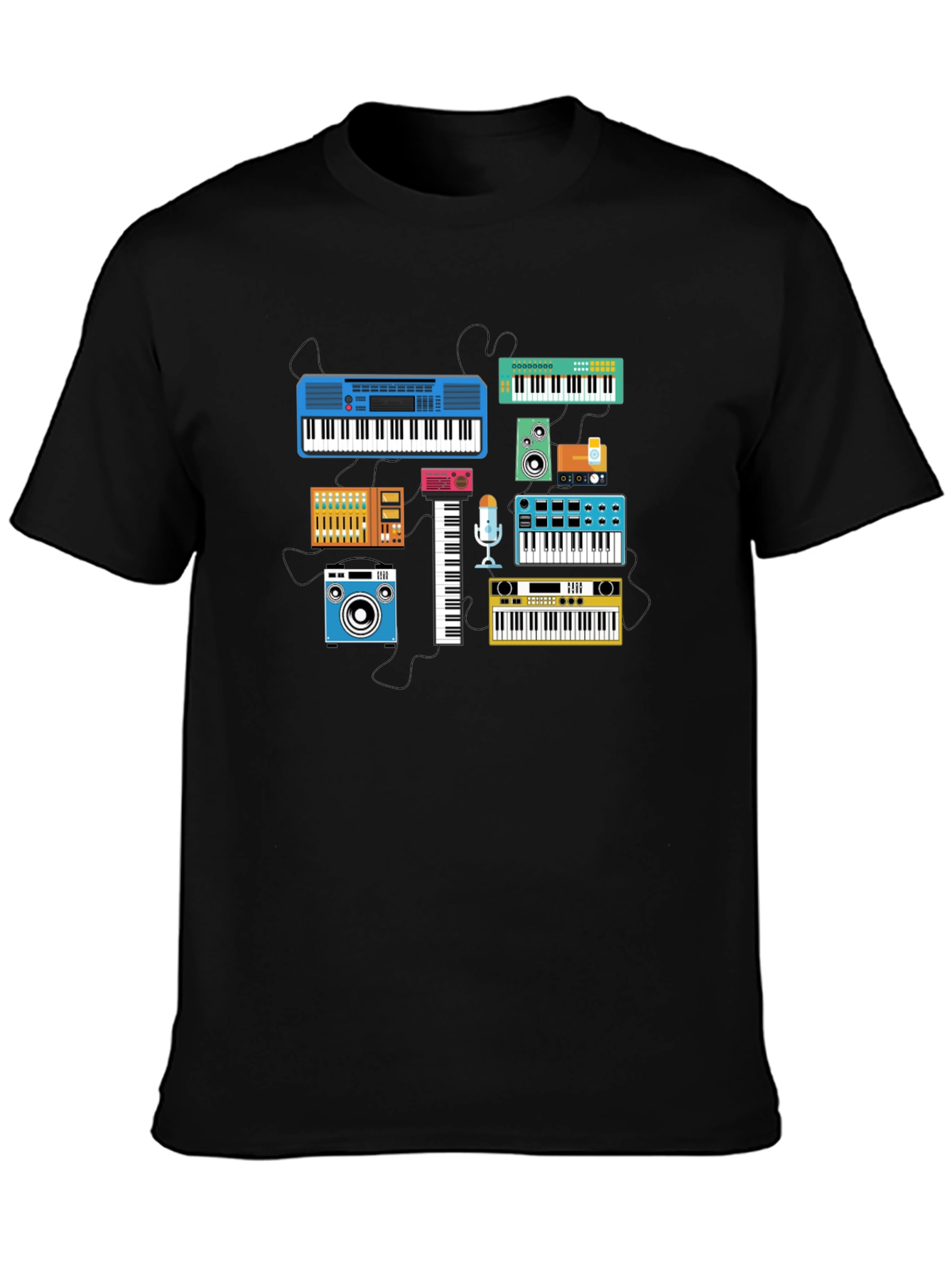 Retro Synth Music T-Shirt - Black Cotton Tee