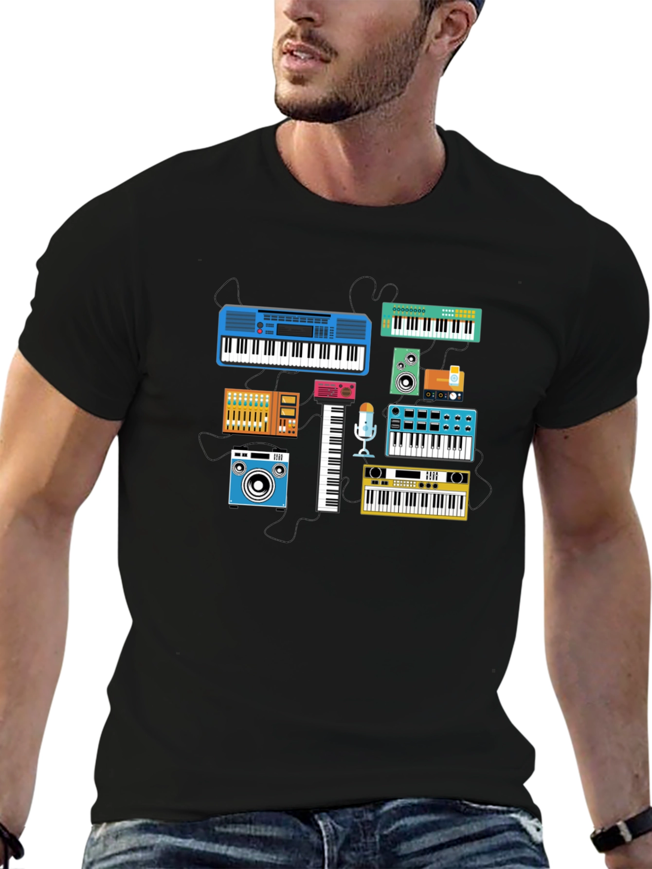 Retro Synth Music T-Shirt - Black Cotton Tee