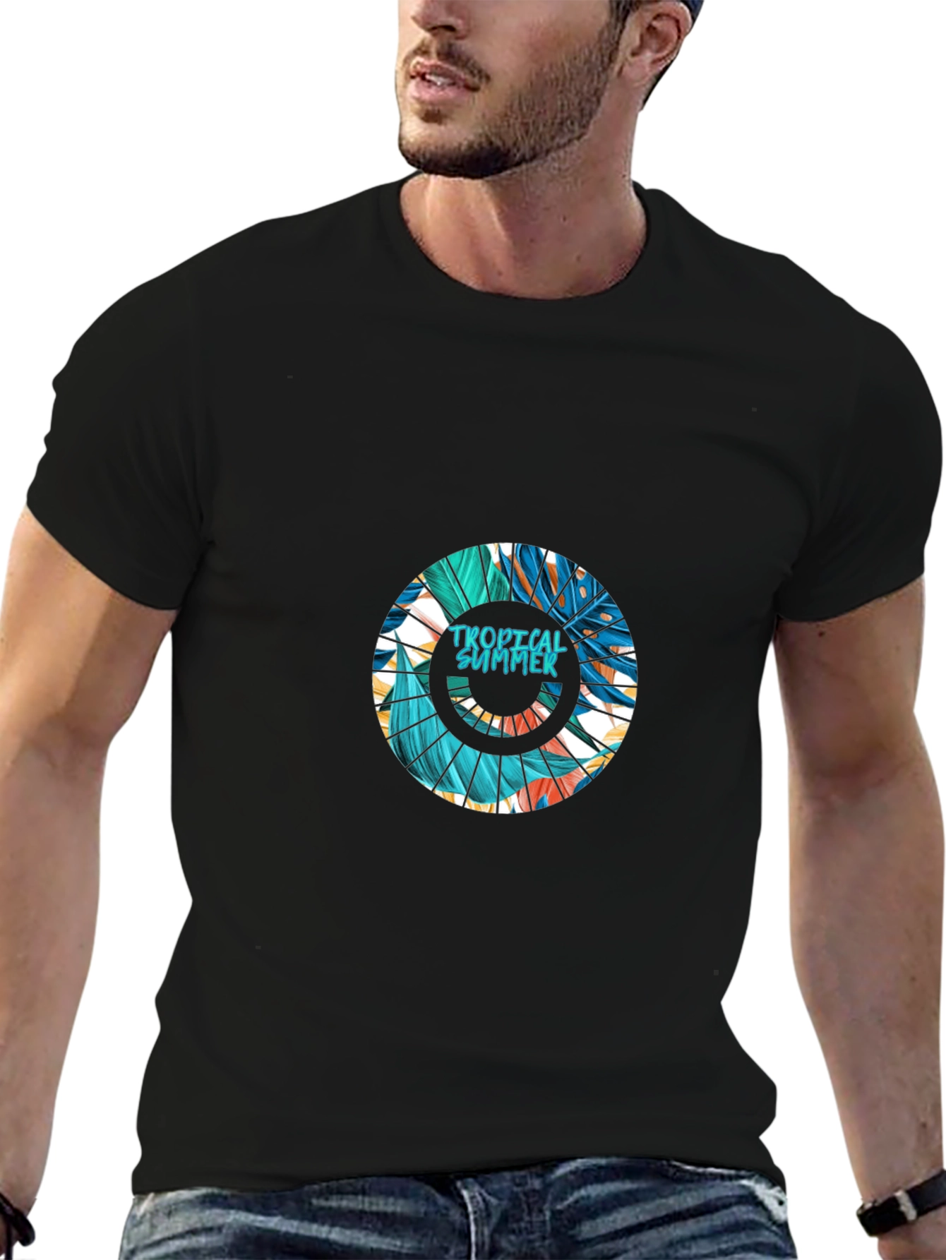 Tropical Summer Graphic Black T-Shirt