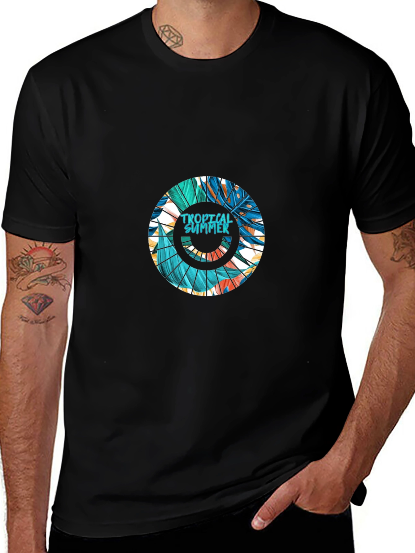 Tropical Summer Graphic Black T-Shirt
