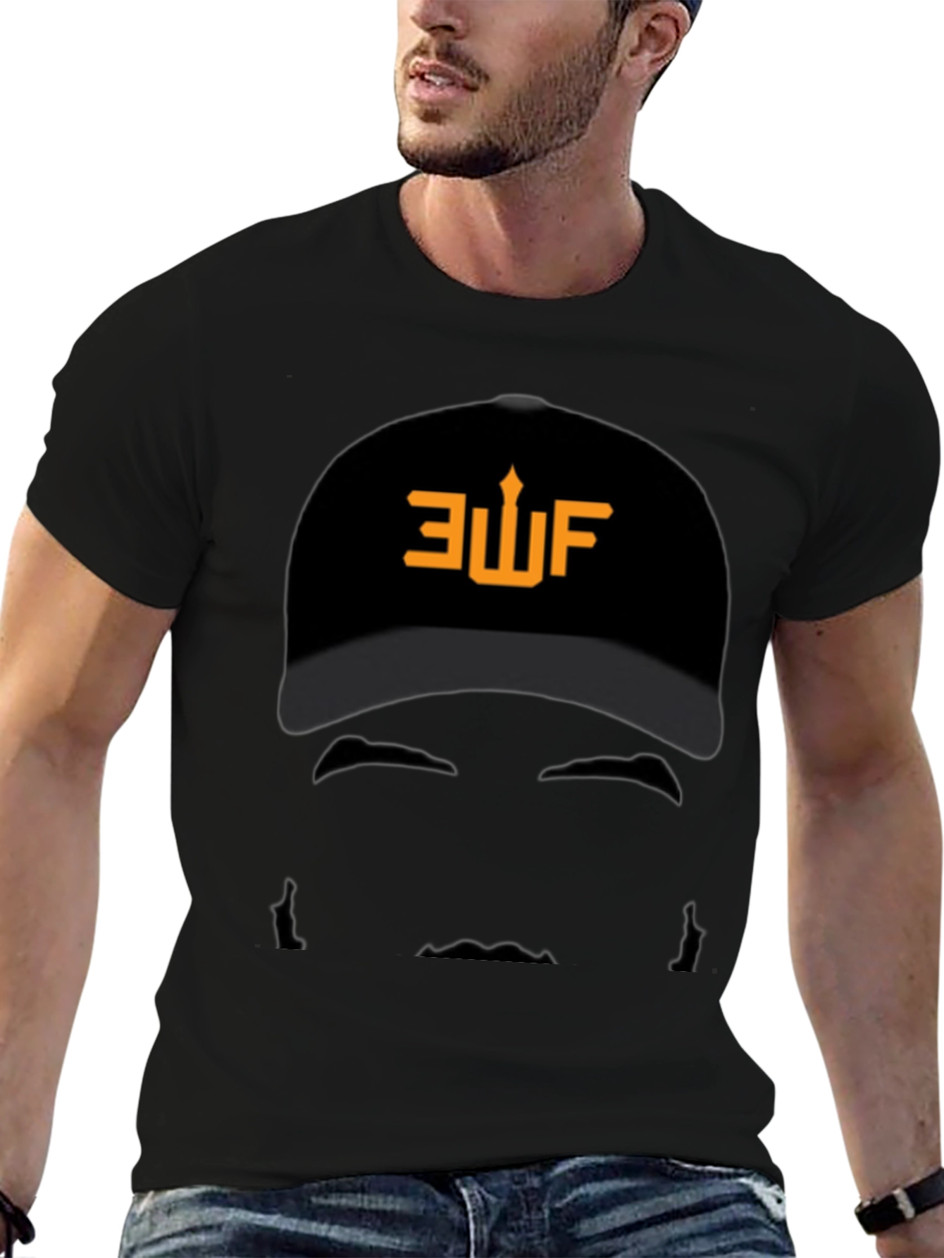 AUF Baseball Cap Graphic Black T-Shirt