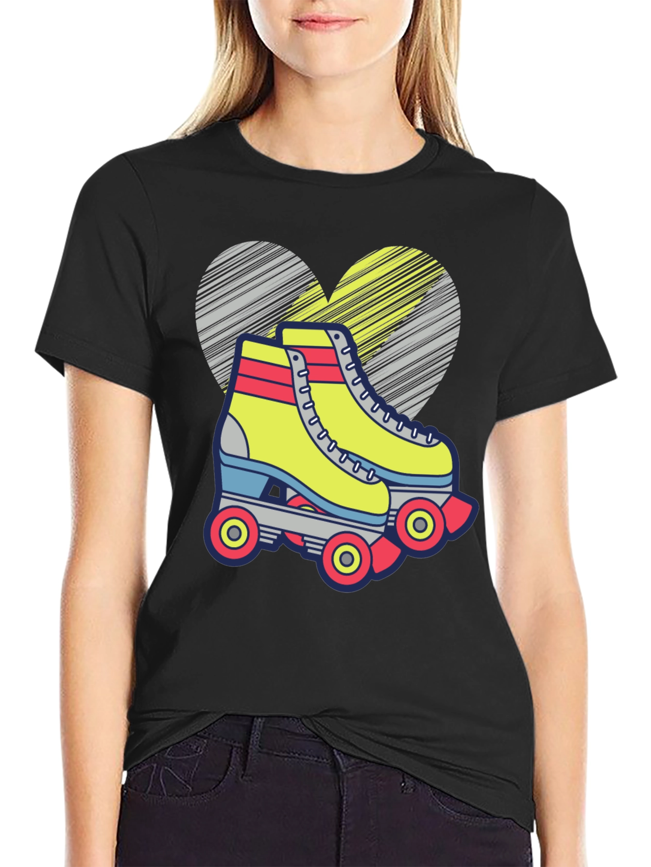 Retro Roller Skate T-Shirt - Fun Heart Design