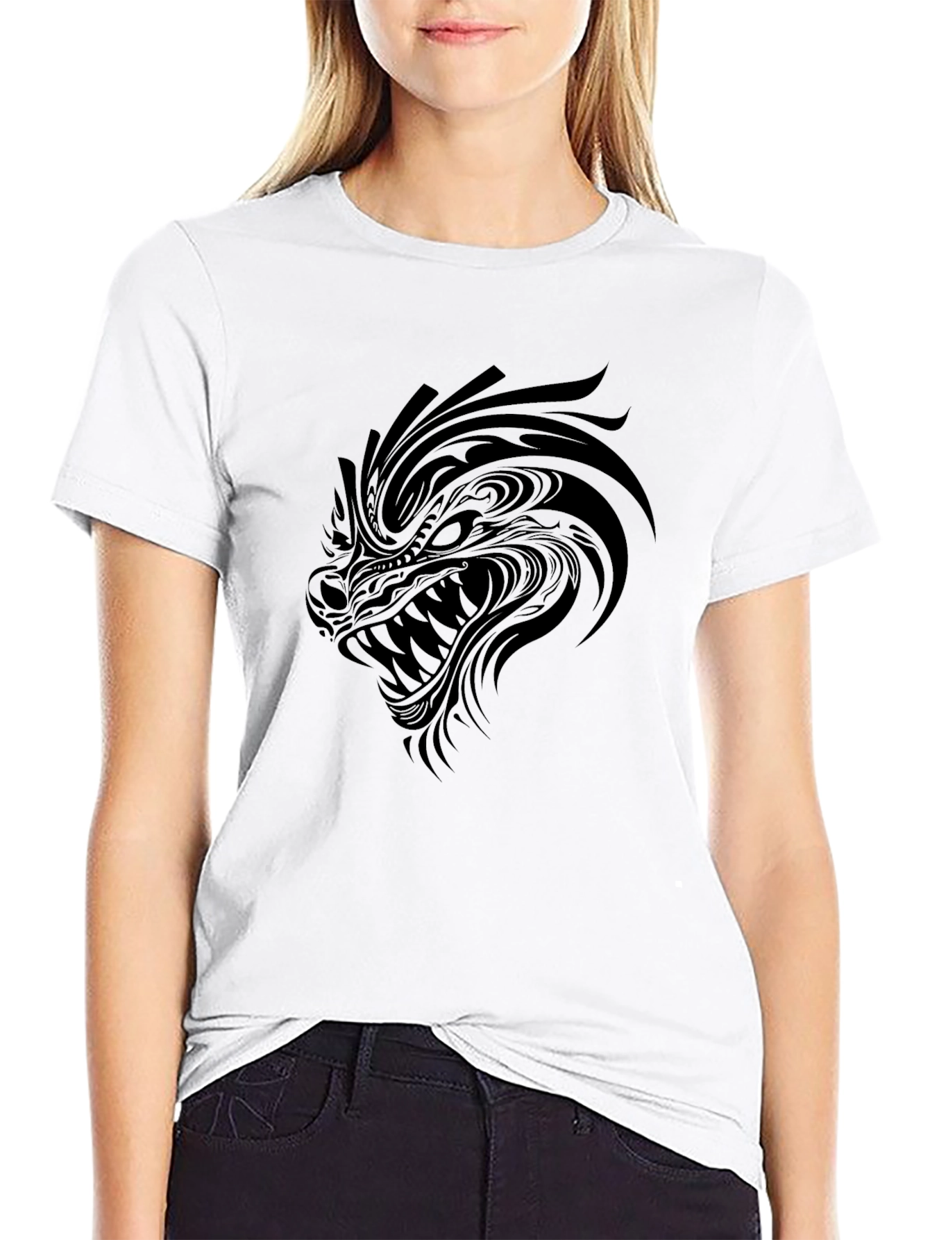 Tribal Dragon Graphic Tee - Mens Black T-Shirt