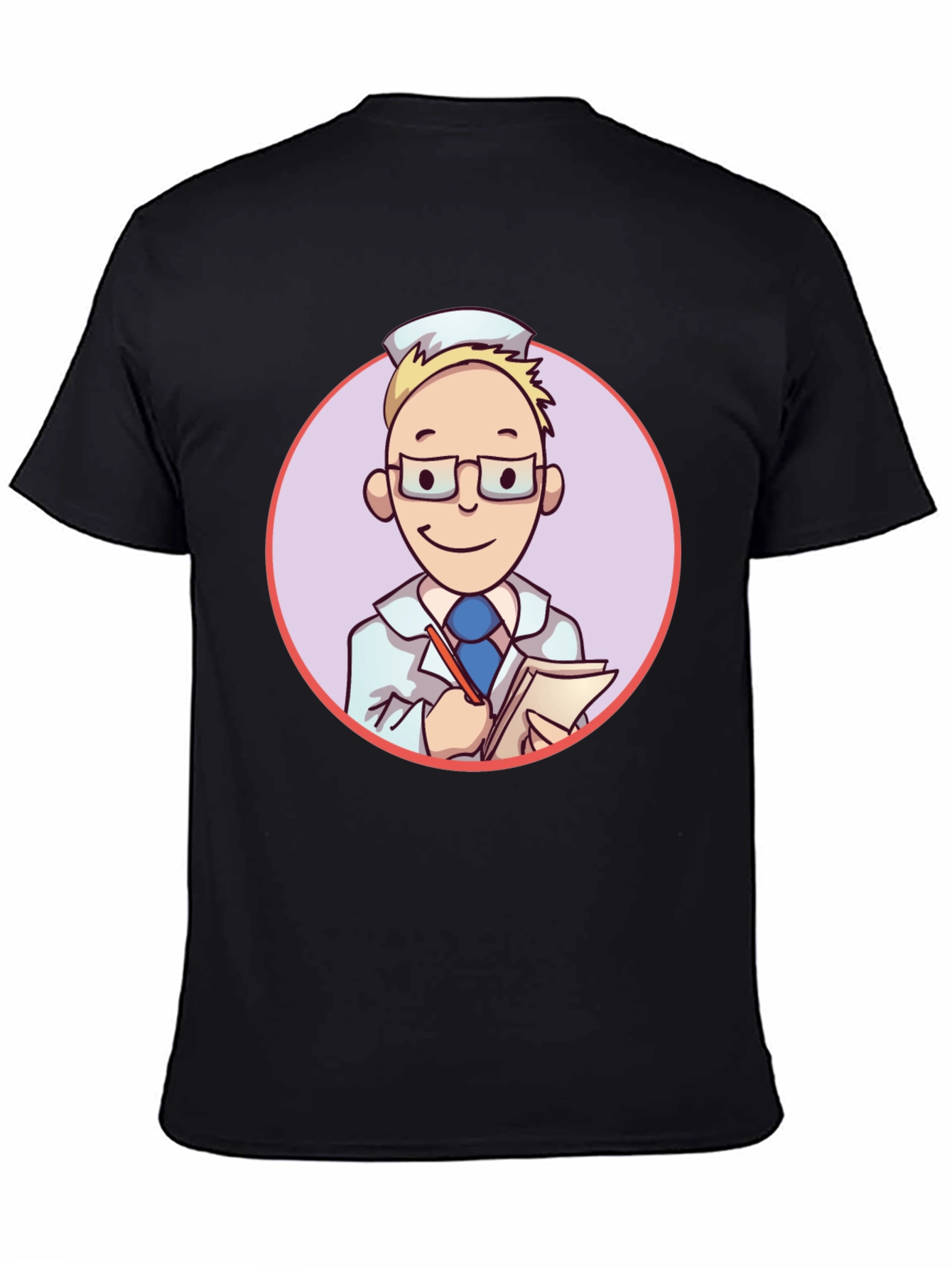 Cartoon Doctor Graphic Tee - Unisex Black T-Shirt