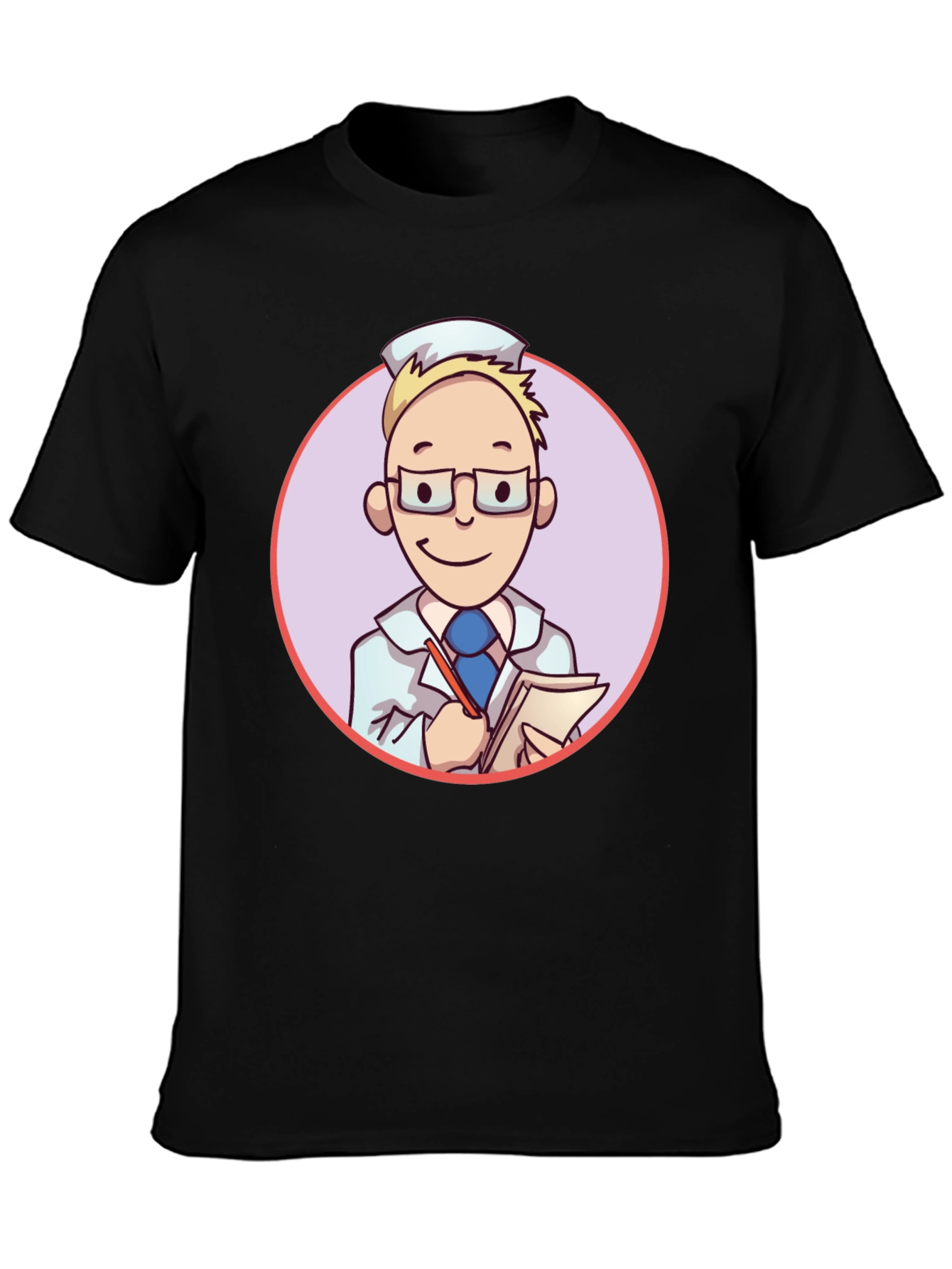 Cartoon Doctor Graphic Tee - Unisex Black T-Shirt