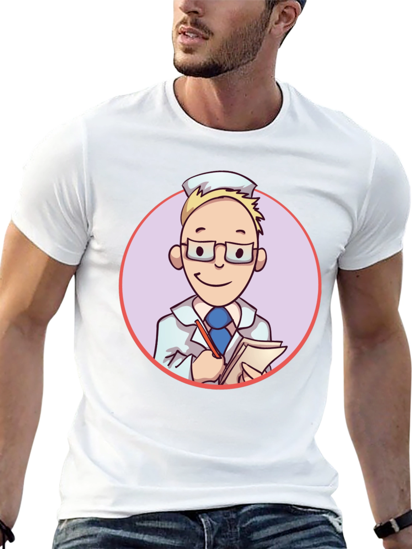 Cartoon Doctor Graphic Tee - Unisex Black T-Shirt