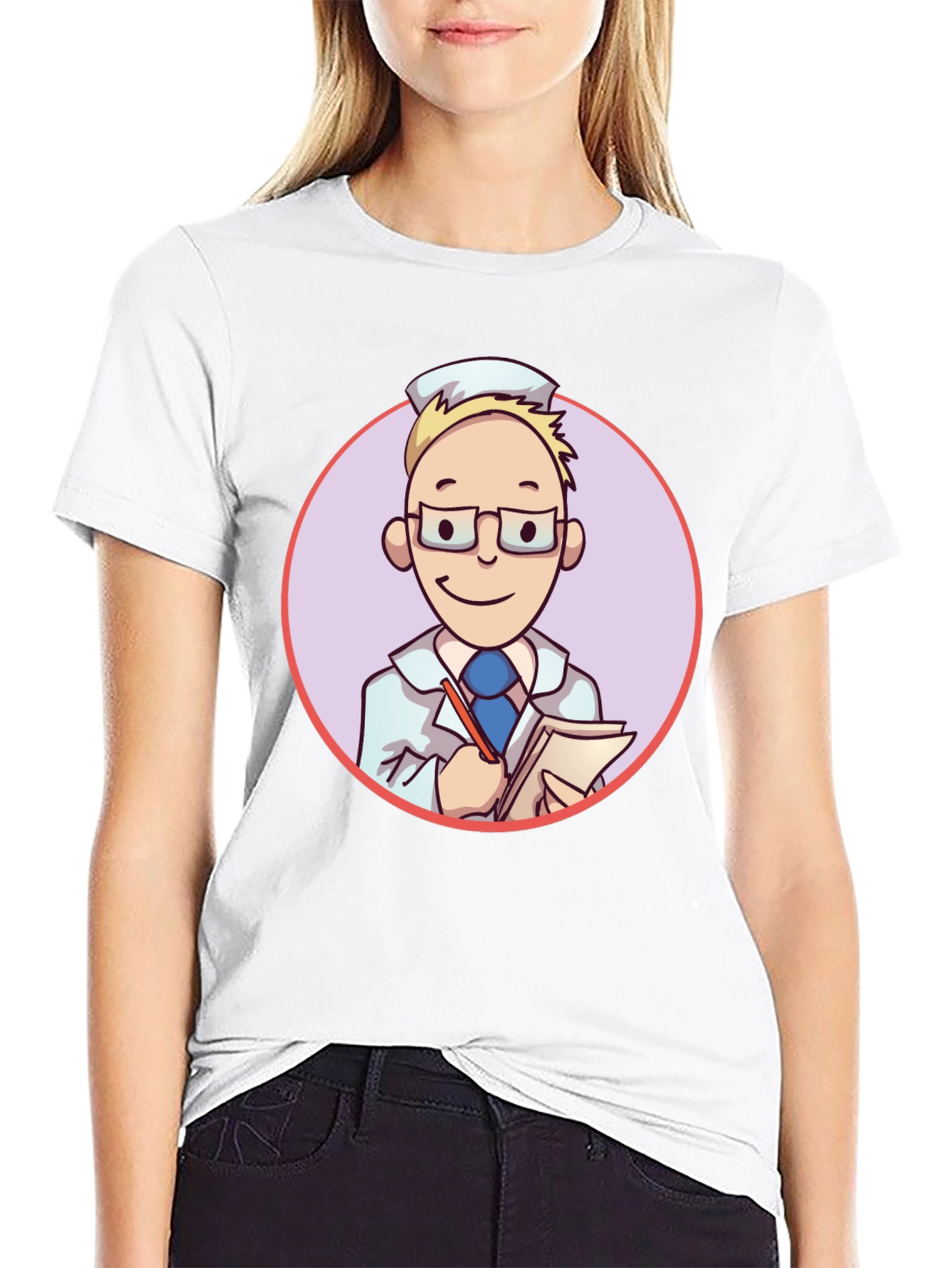Cartoon Doctor Graphic Tee - Unisex Black T-Shirt