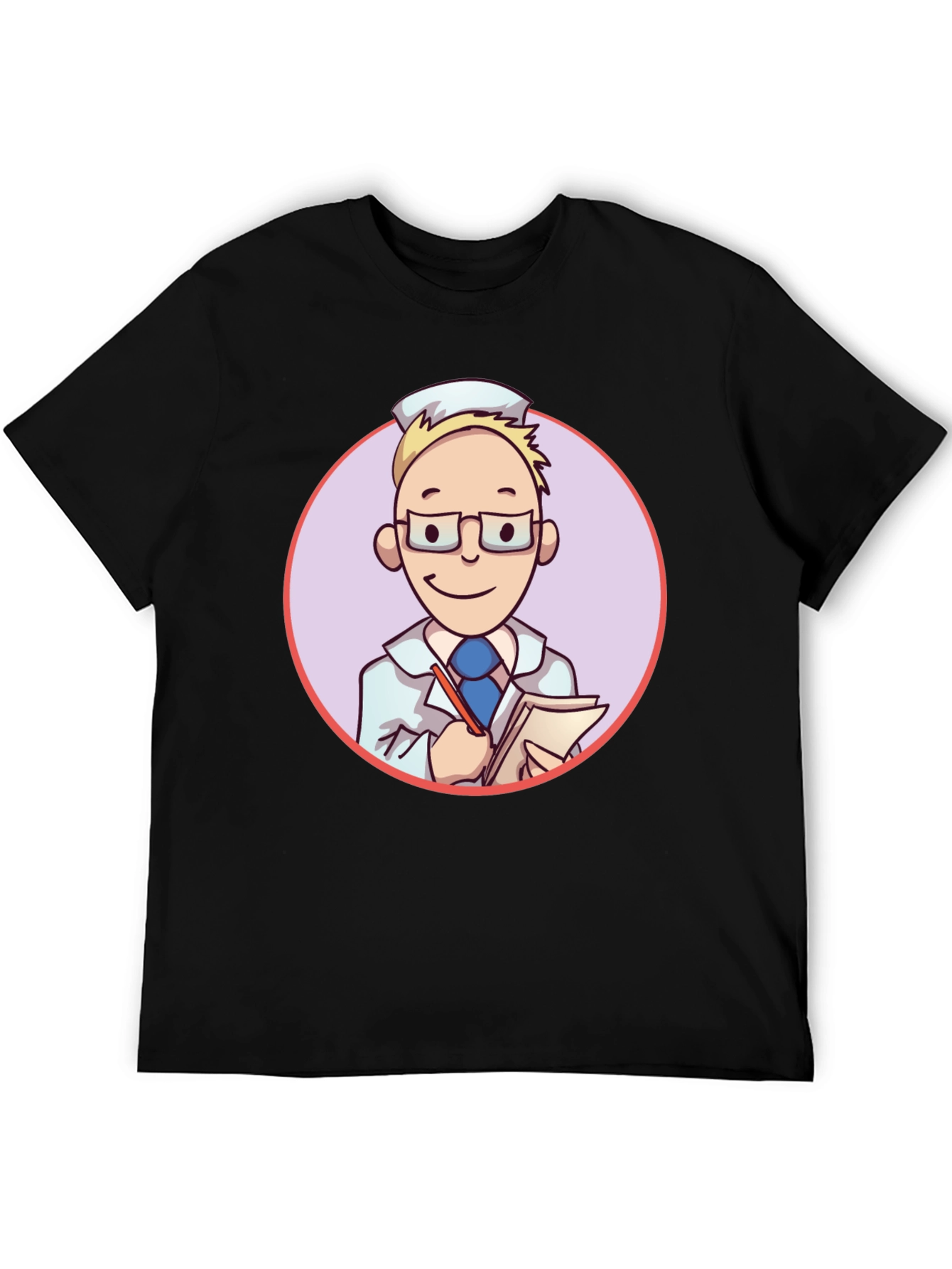 Cartoon Doctor Graphic Tee - Unisex Black T-Shirt