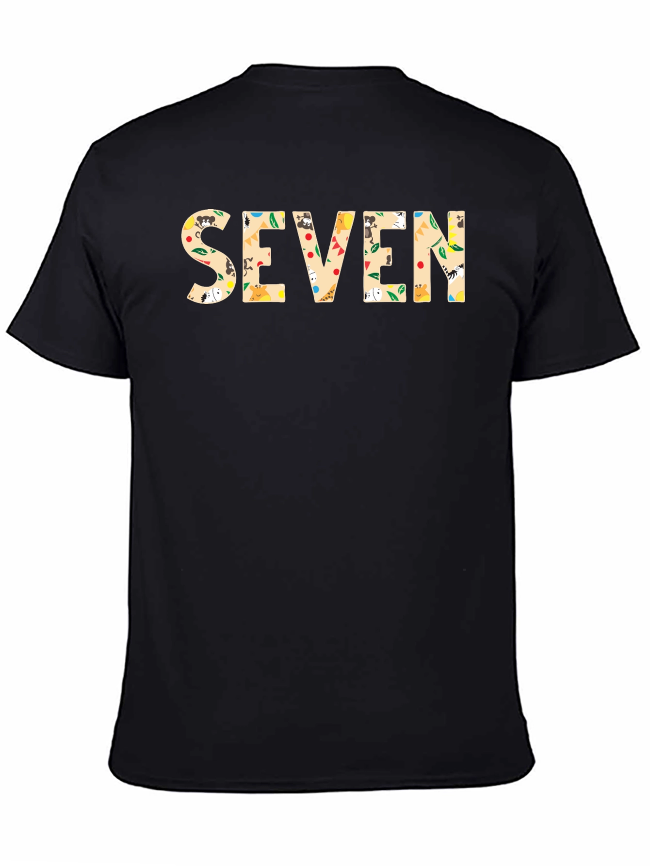 Seven Print Black Cotton T-Shirt