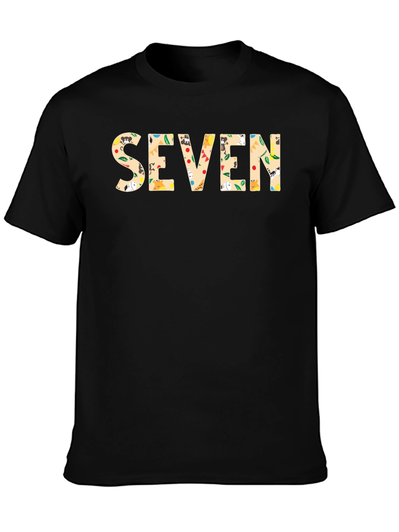 Seven Print Black Cotton T-Shirt