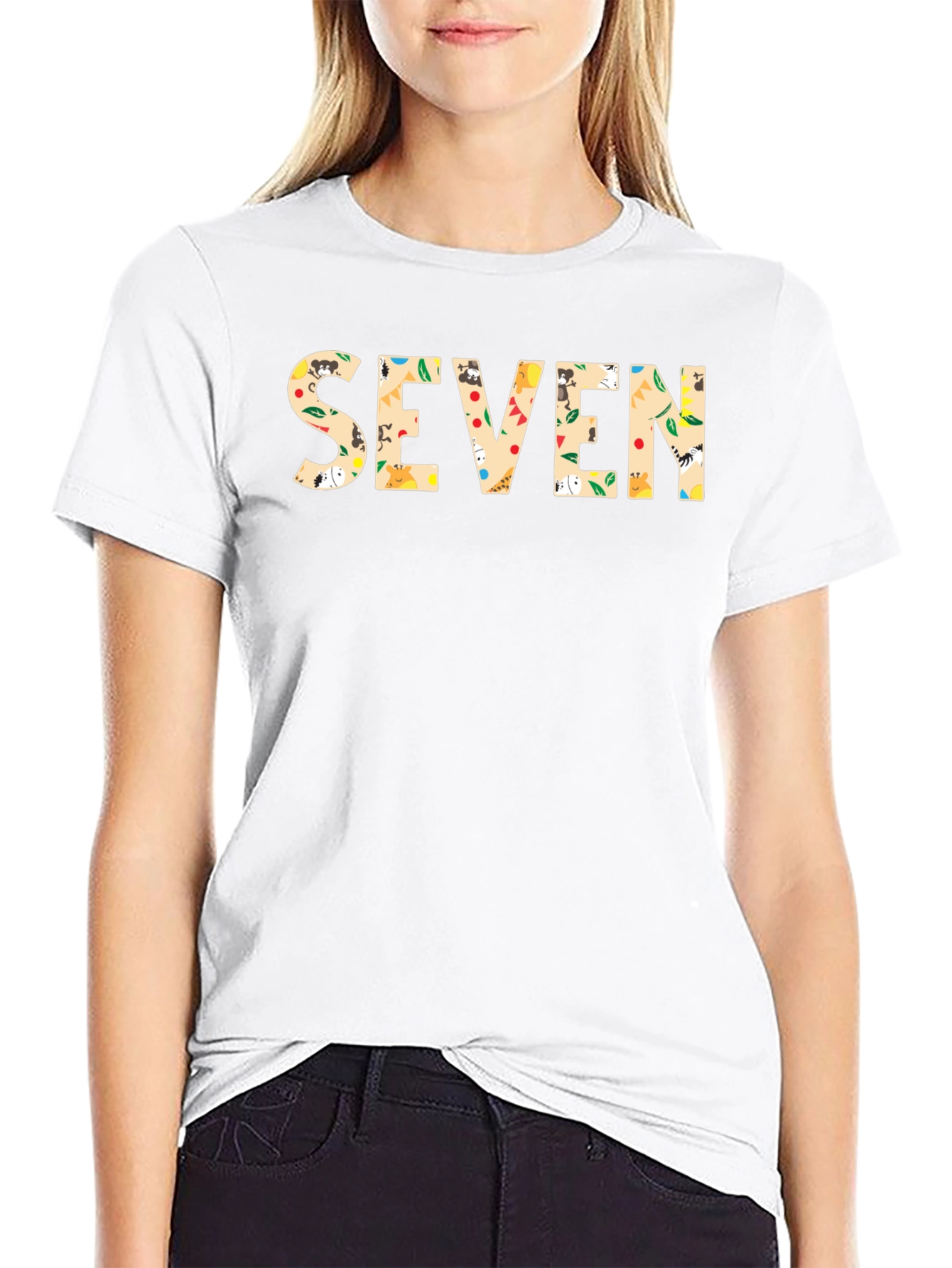Seven Print Black Cotton T-Shirt