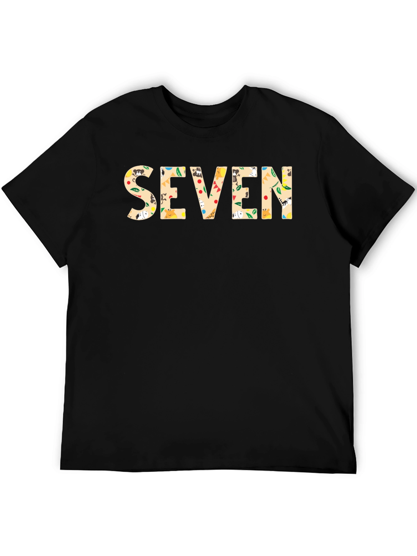 Seven Print Black Cotton T-Shirt