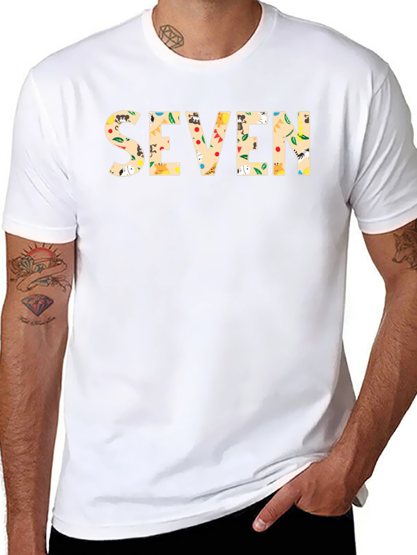 Seven Print Black Cotton T-Shirt
