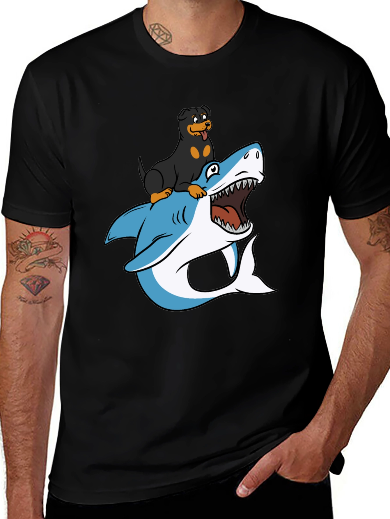 Dog Riding Shark T-Shirt - Funny Graphic Tee