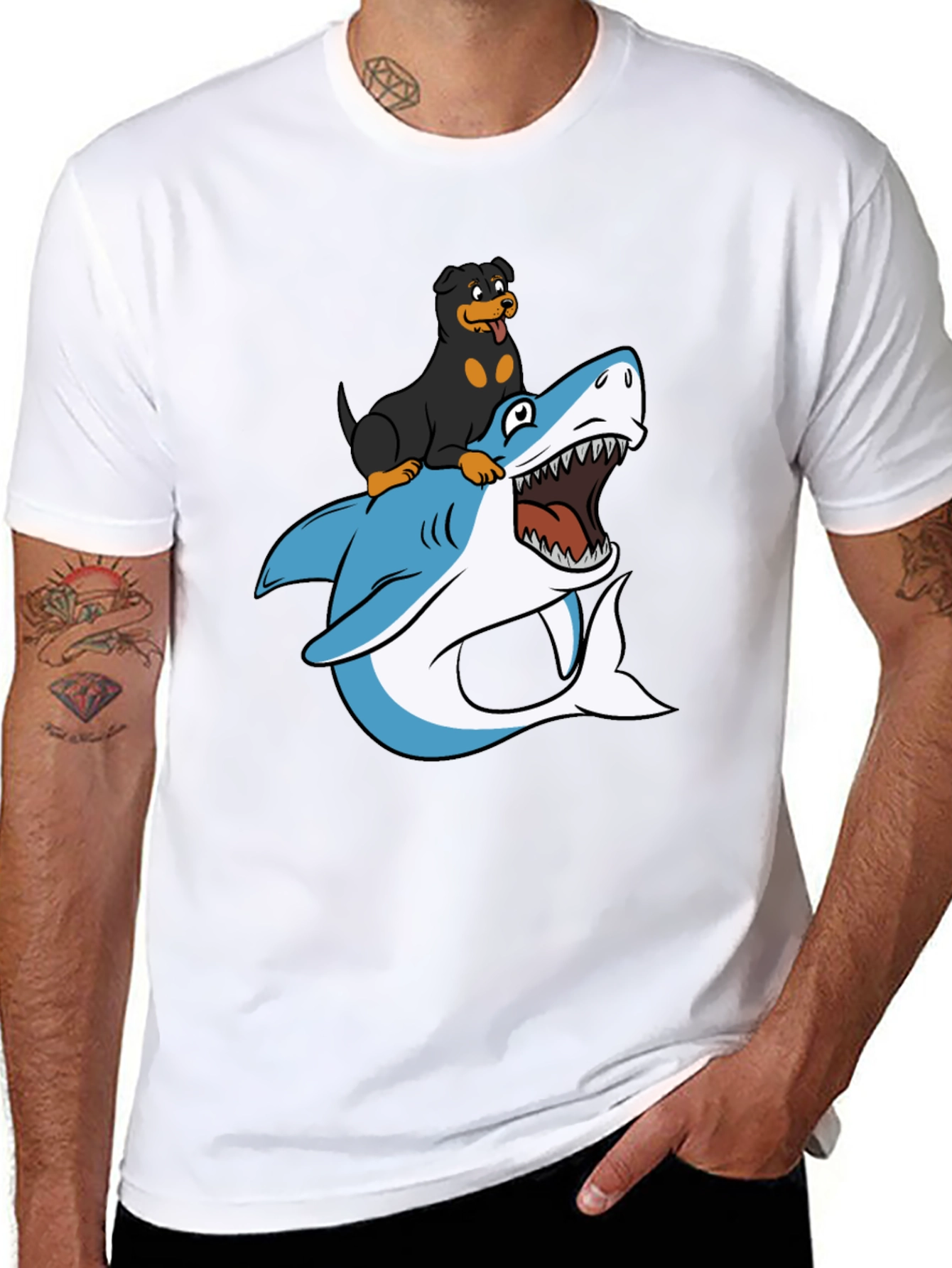 Dog Riding Shark T-Shirt - Funny Graphic Tee
