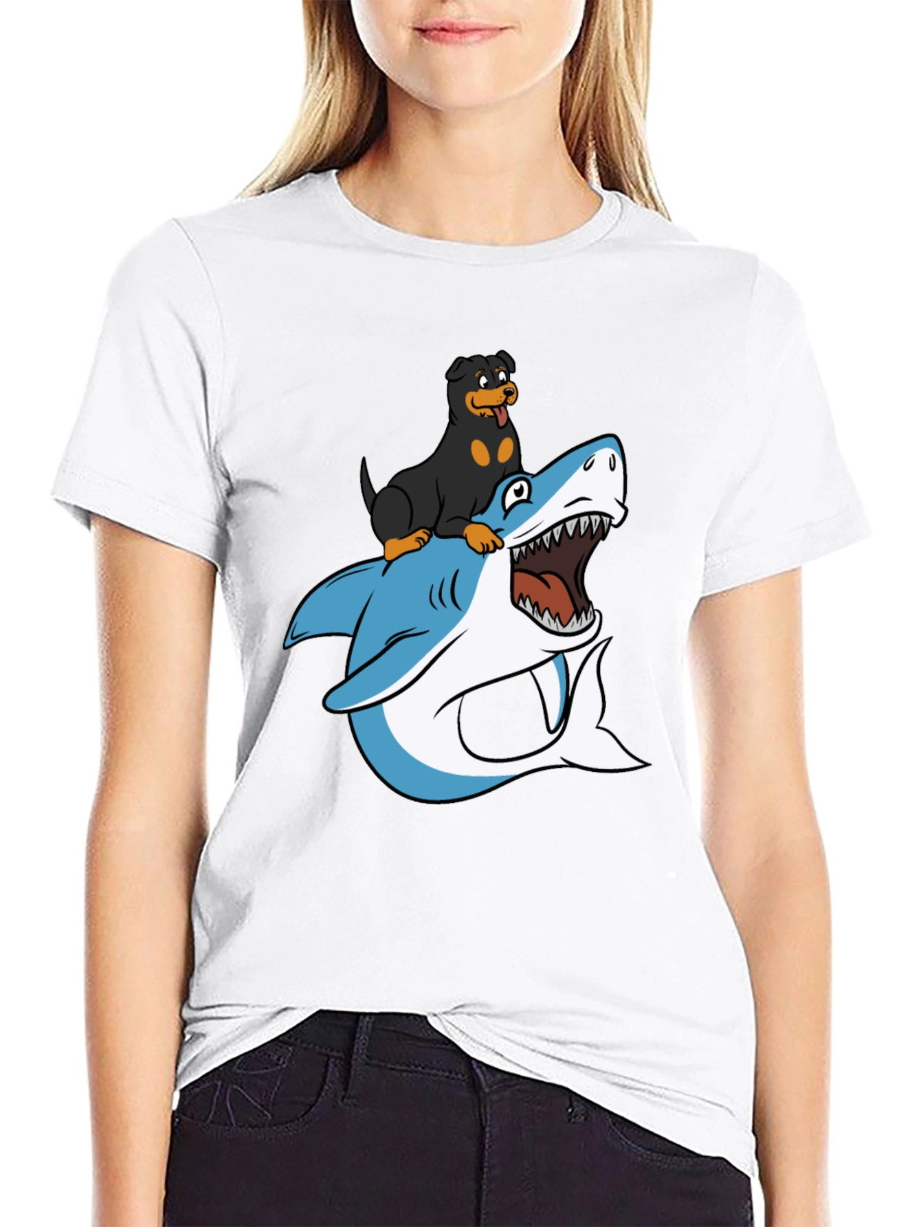 Dog Riding Shark T-Shirt - Funny Graphic Tee
