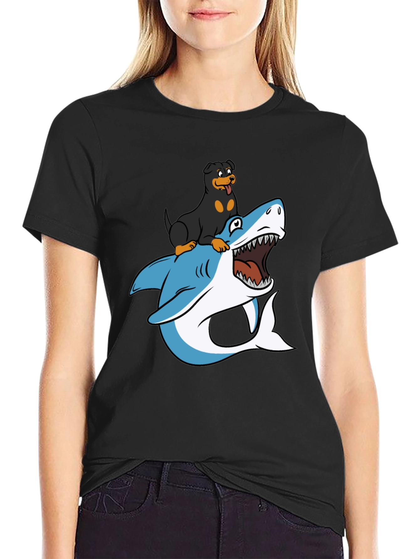 Dog Riding Shark T-Shirt - Funny Graphic Tee