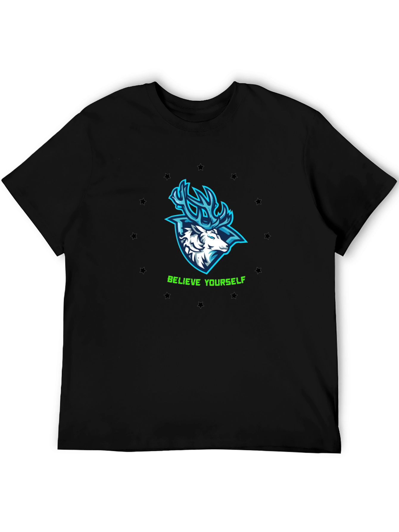 Believe Yourself Deer Graphic Black T-Shirt