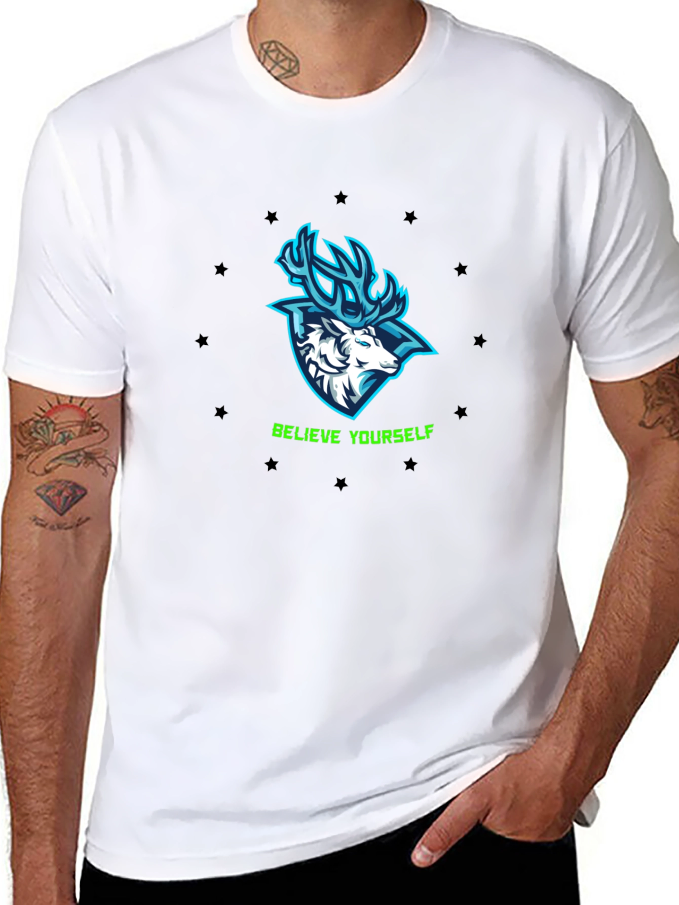 Believe Yourself Deer Graphic Black T-Shirt