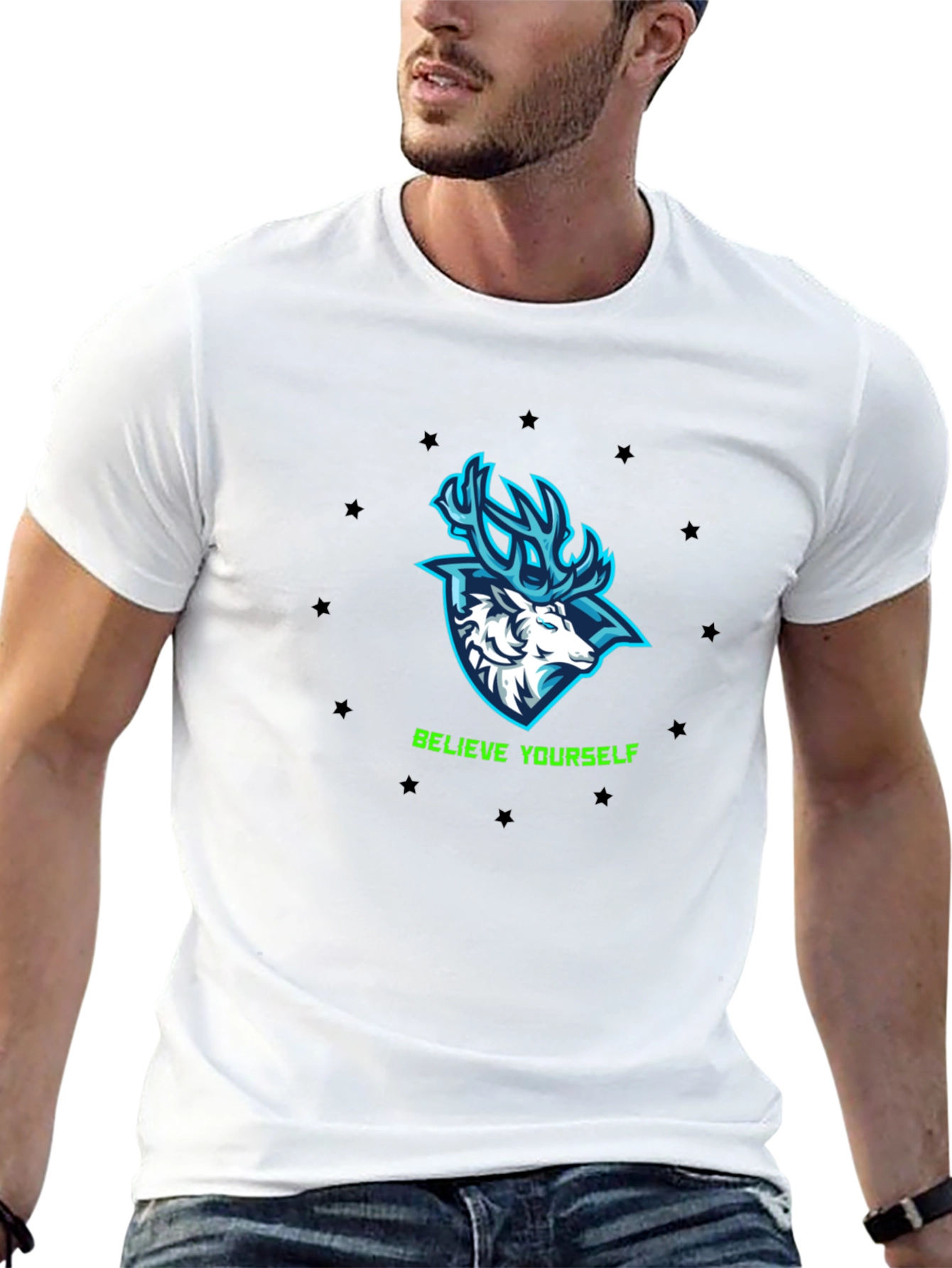 Believe Yourself Deer Graphic Black T-Shirt