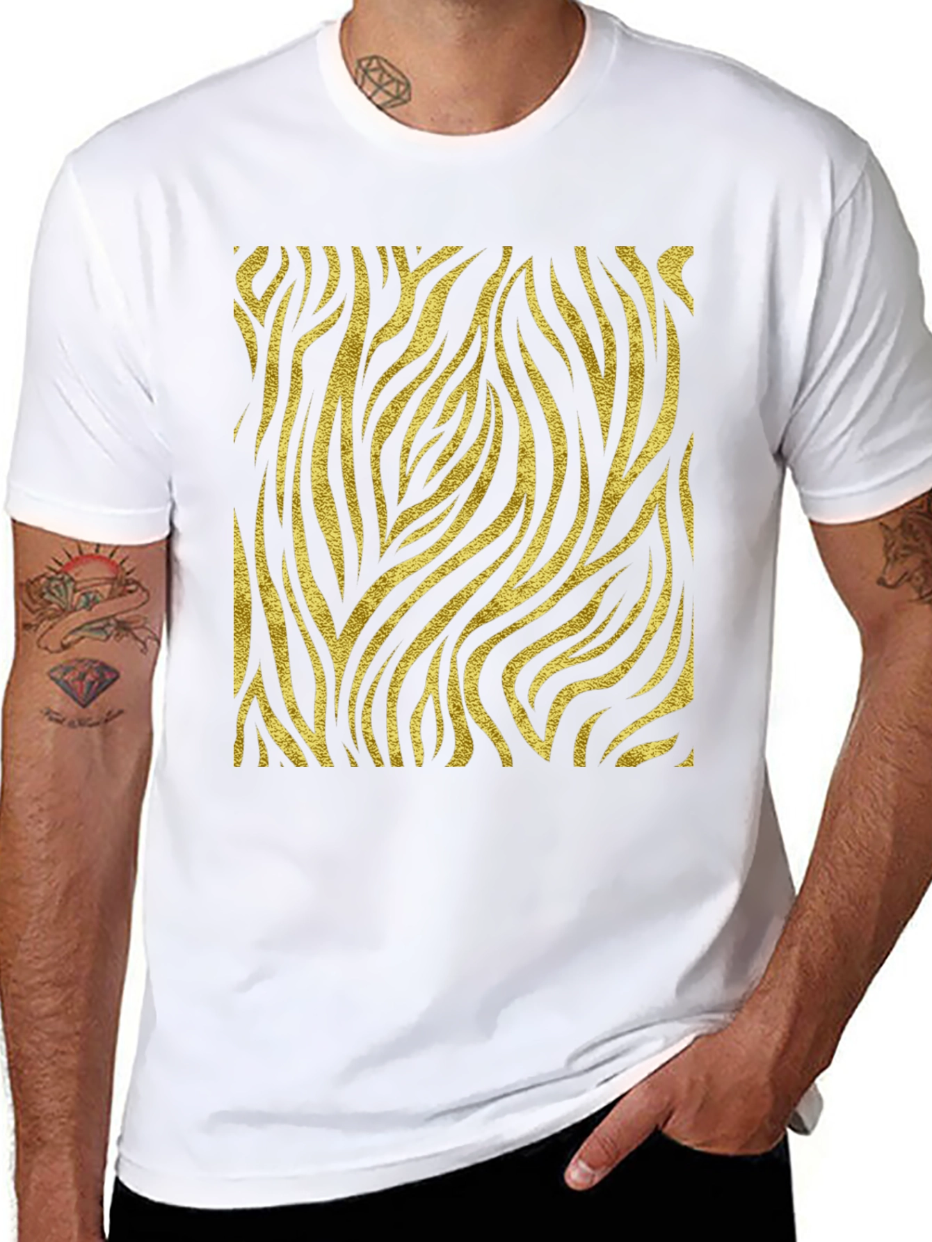 Mens Black T-Shirt with Gold Zebra Print