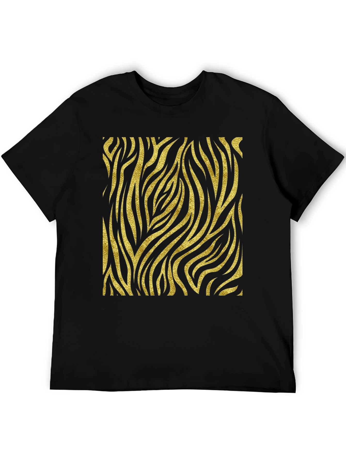 Mens Black T-Shirt with Gold Zebra Print