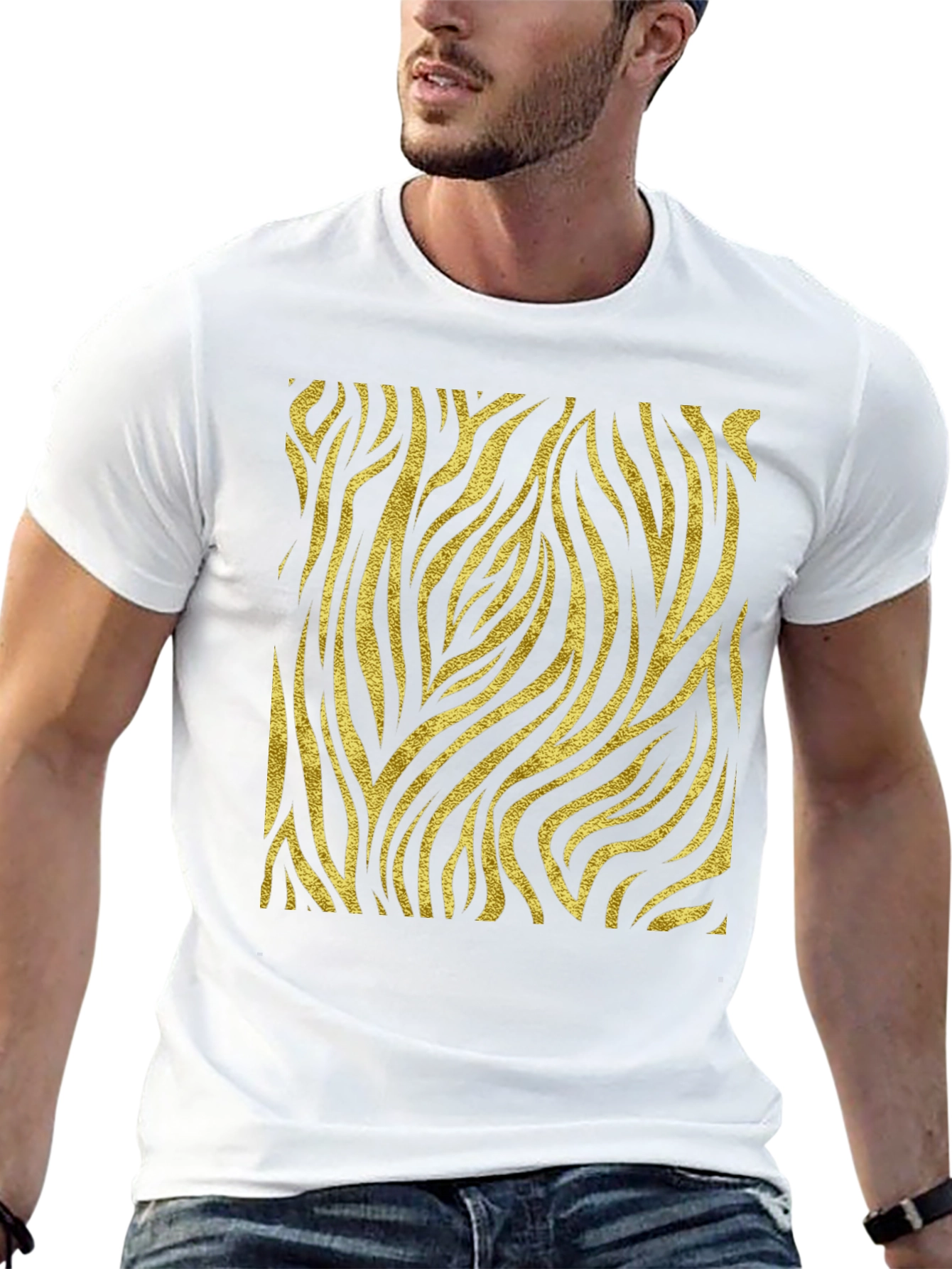 Mens Black T-Shirt with Gold Zebra Print
