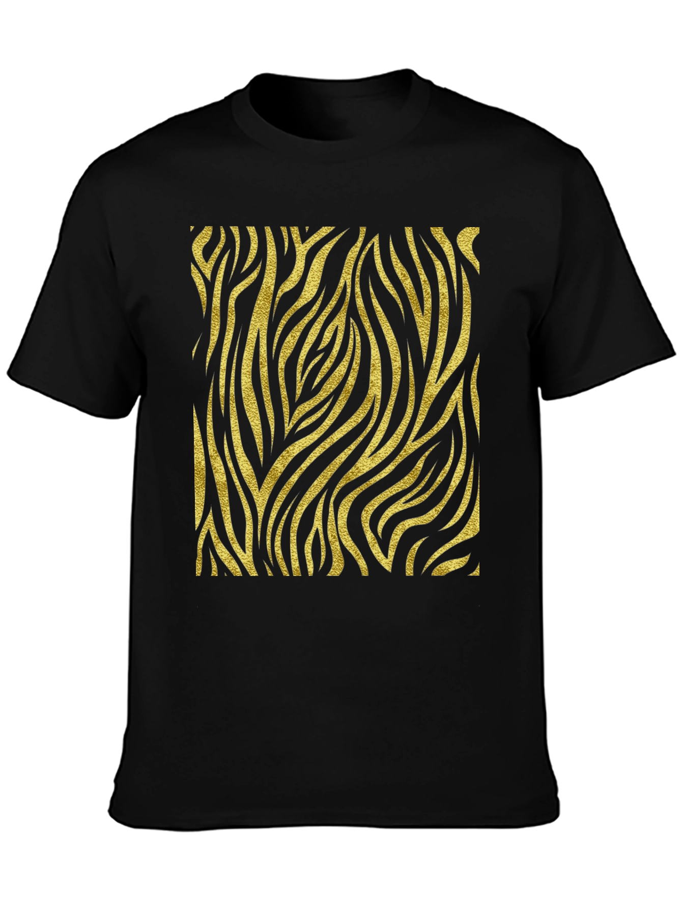 Mens Black T-Shirt with Gold Zebra Print