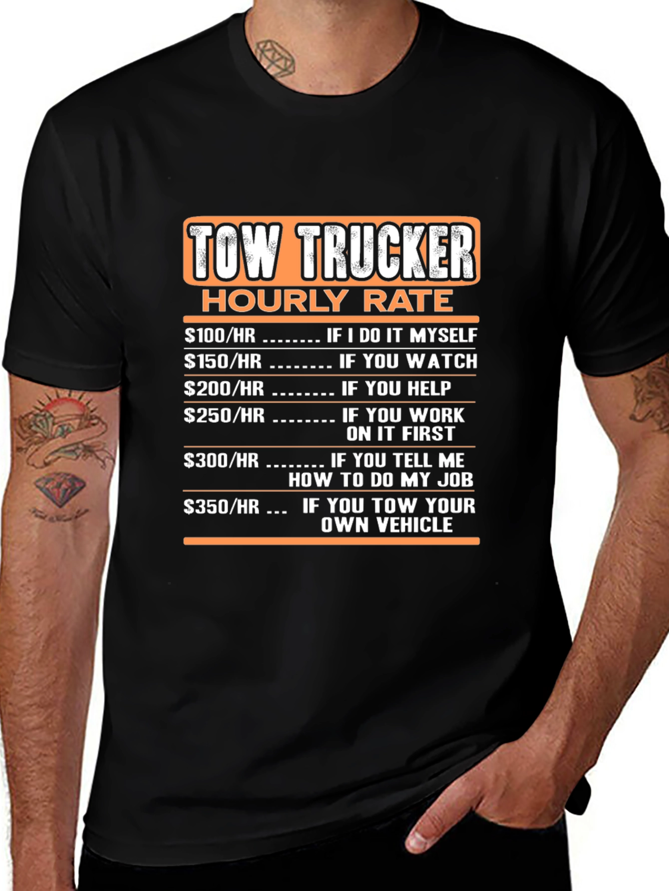 Tow Trucker Hourly Rate Black T-Shirt