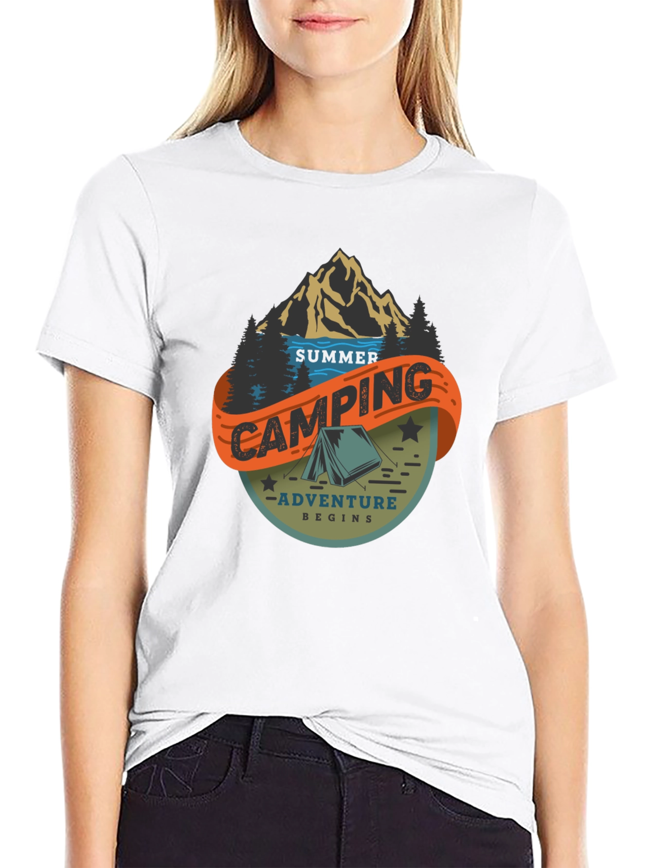 Summer Camping Adventure Black Graphic Tee