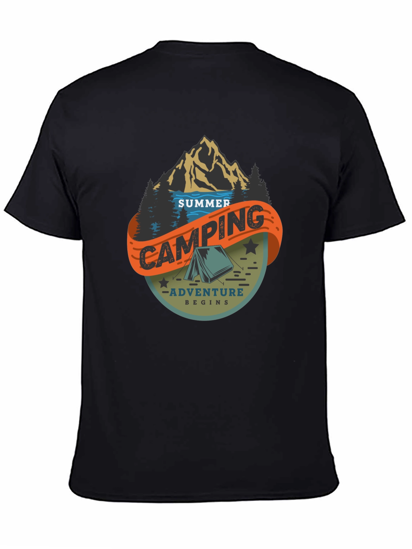 Summer Camping Adventure Black Graphic Tee