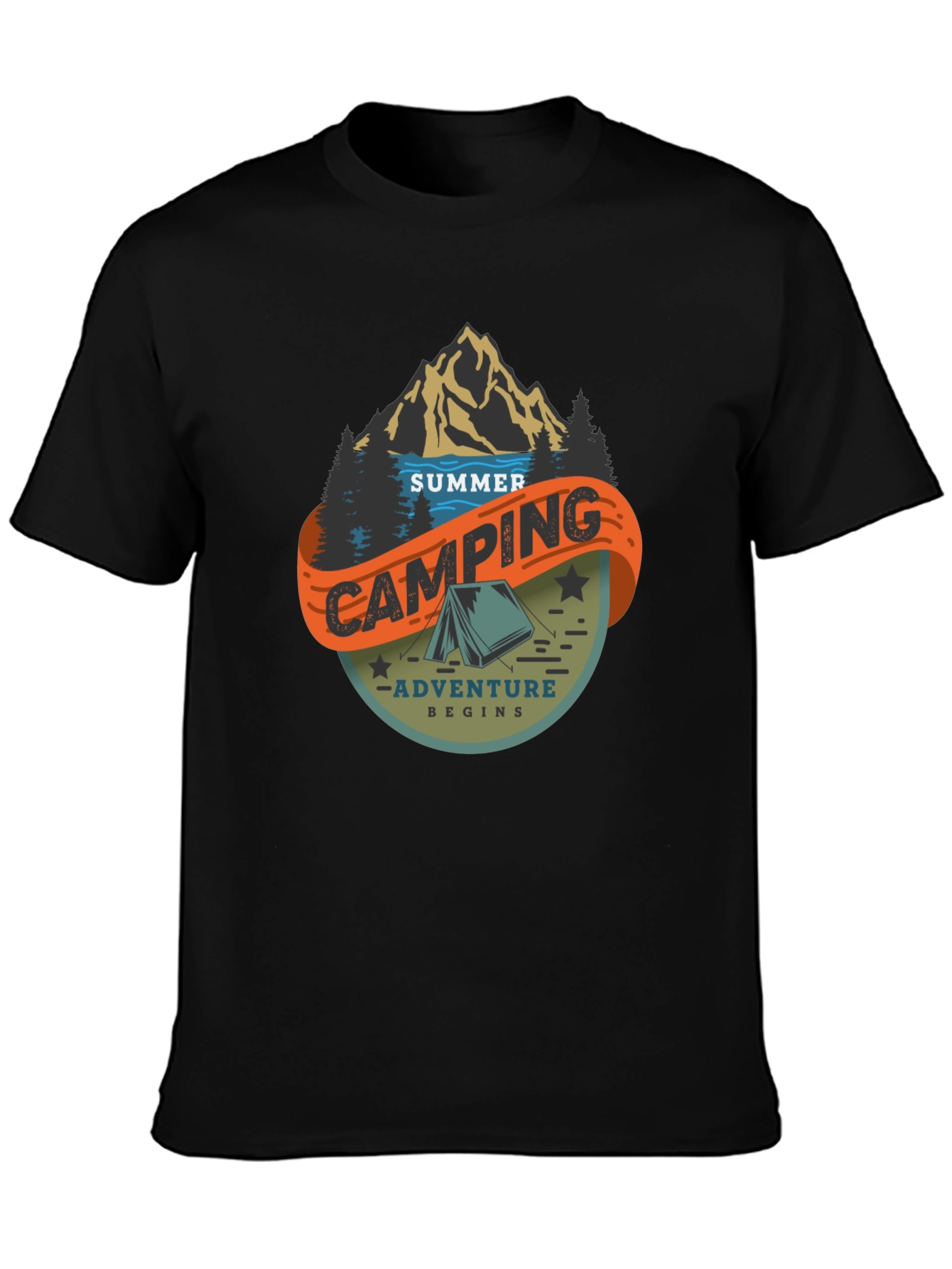 Summer Camping Adventure Black Graphic Tee