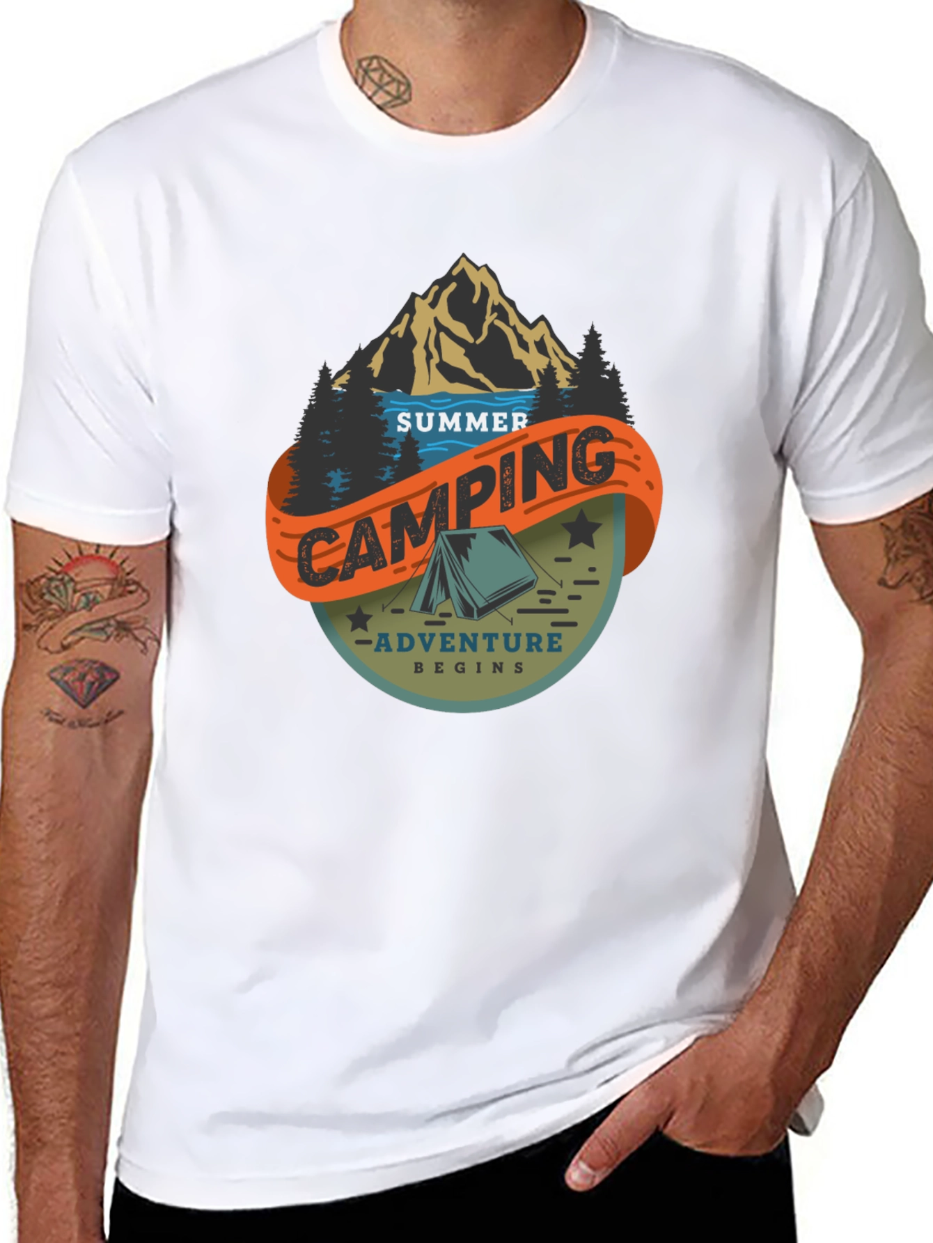 Summer Camping Adventure Black Graphic Tee