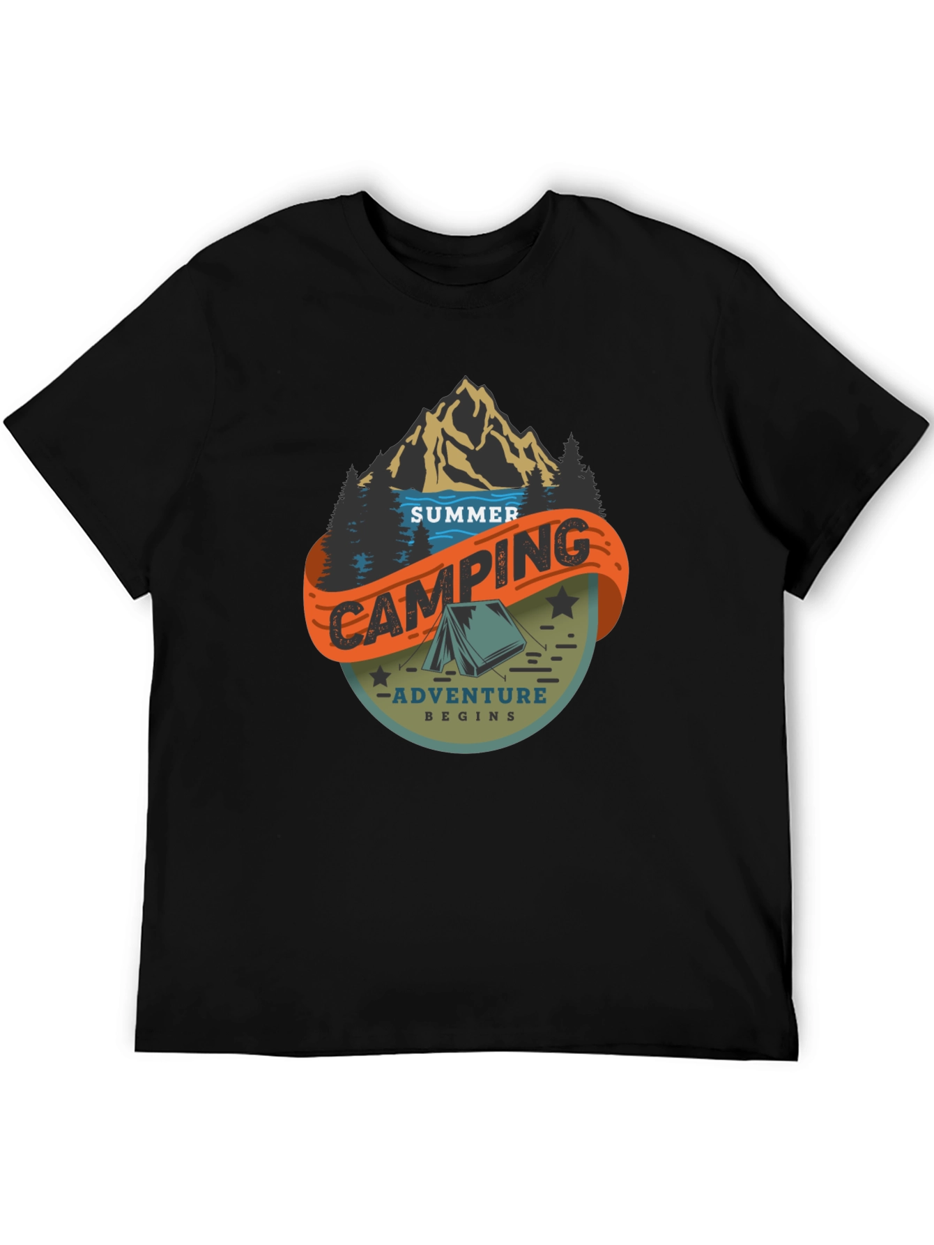 Summer Camping Adventure Black Graphic Tee