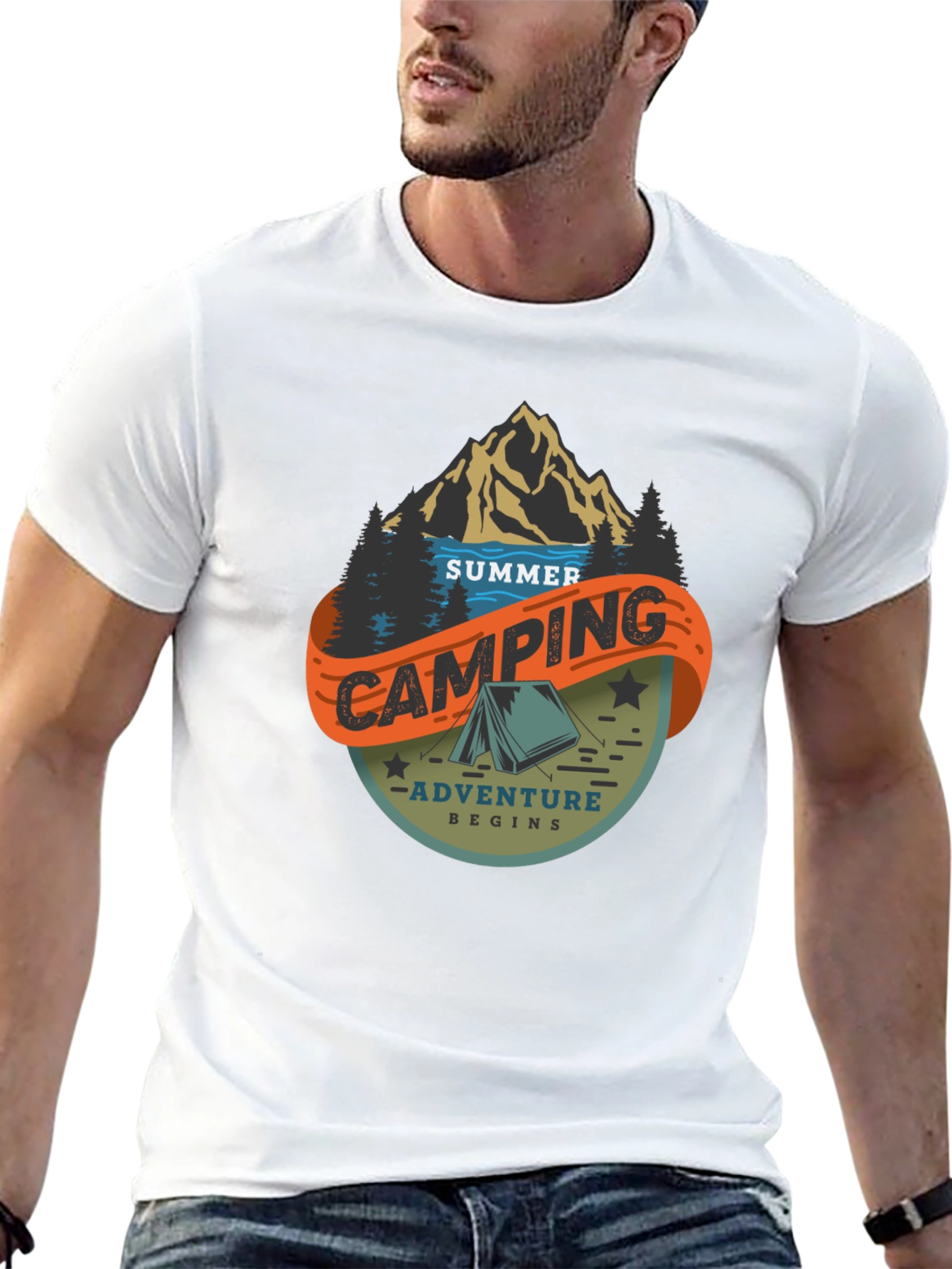 Summer Camping Adventure Black Graphic Tee