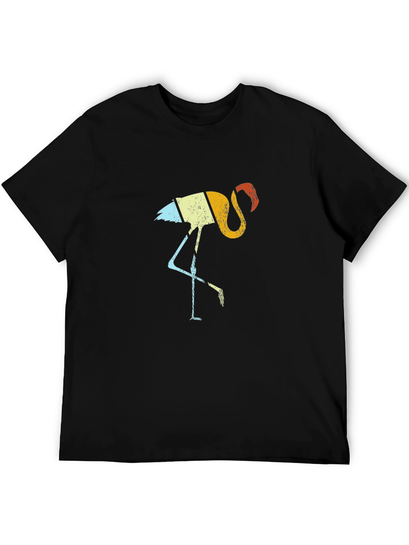 Retro Flamingo Graphic Tee - Black Cotton Shirt