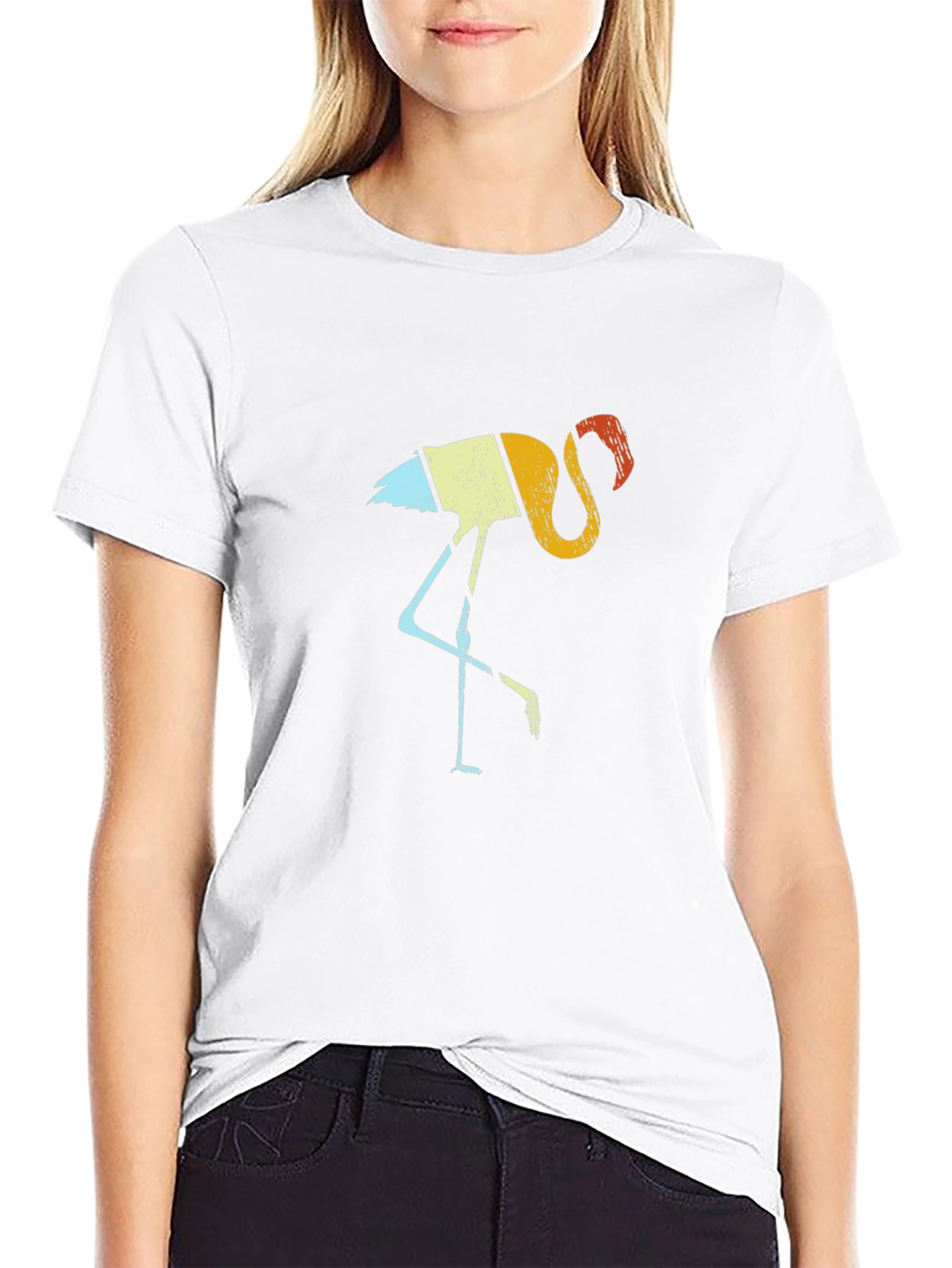 Retro Flamingo Graphic Tee - Black Cotton Shirt