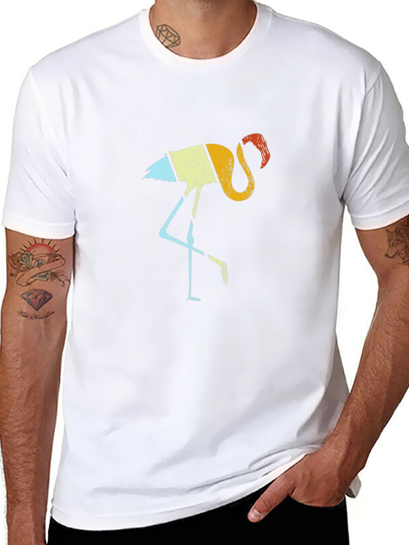 Retro Flamingo Graphic Tee - Black Cotton Shirt