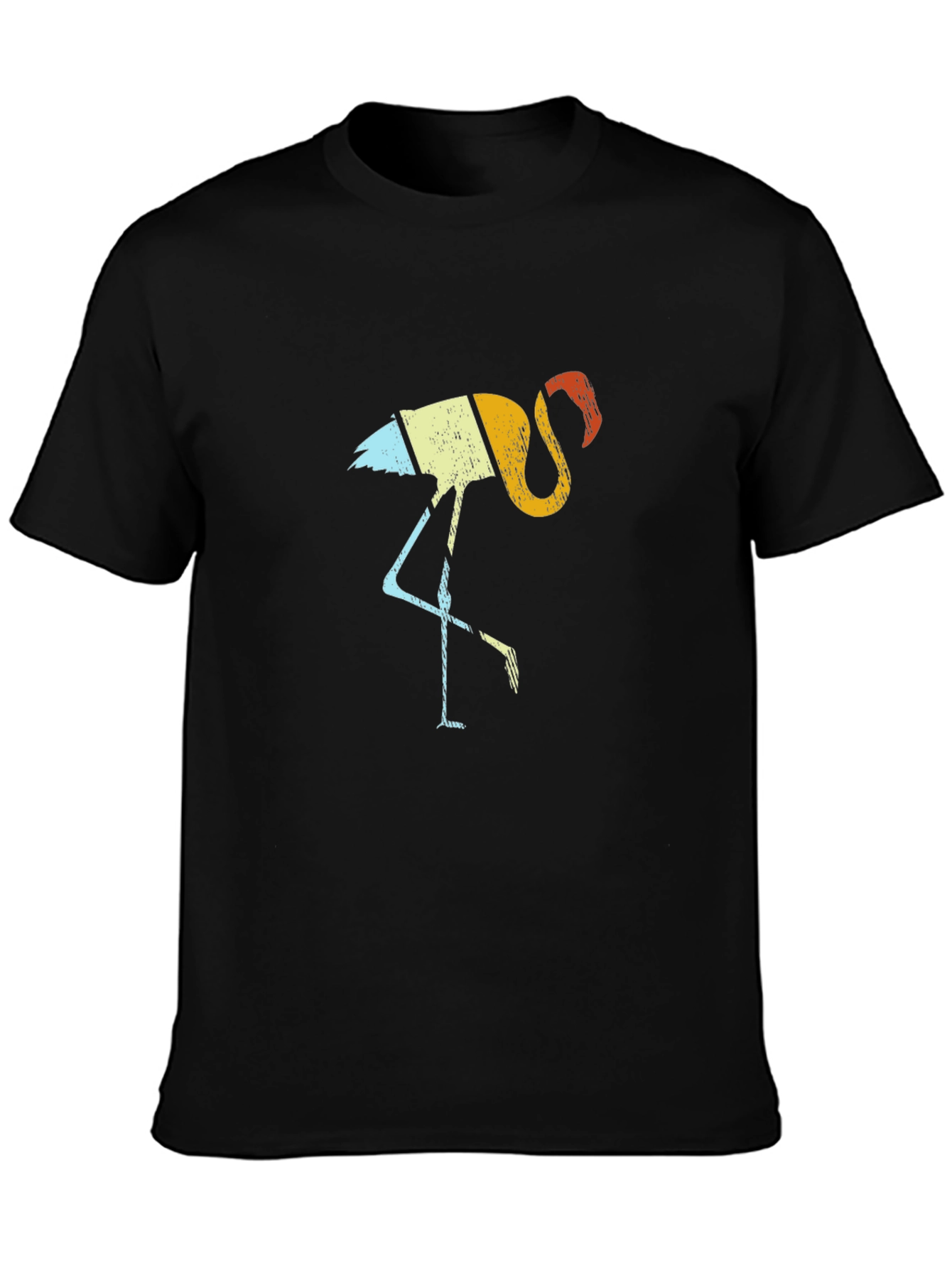 Retro Flamingo Graphic Tee - Black Cotton Shirt