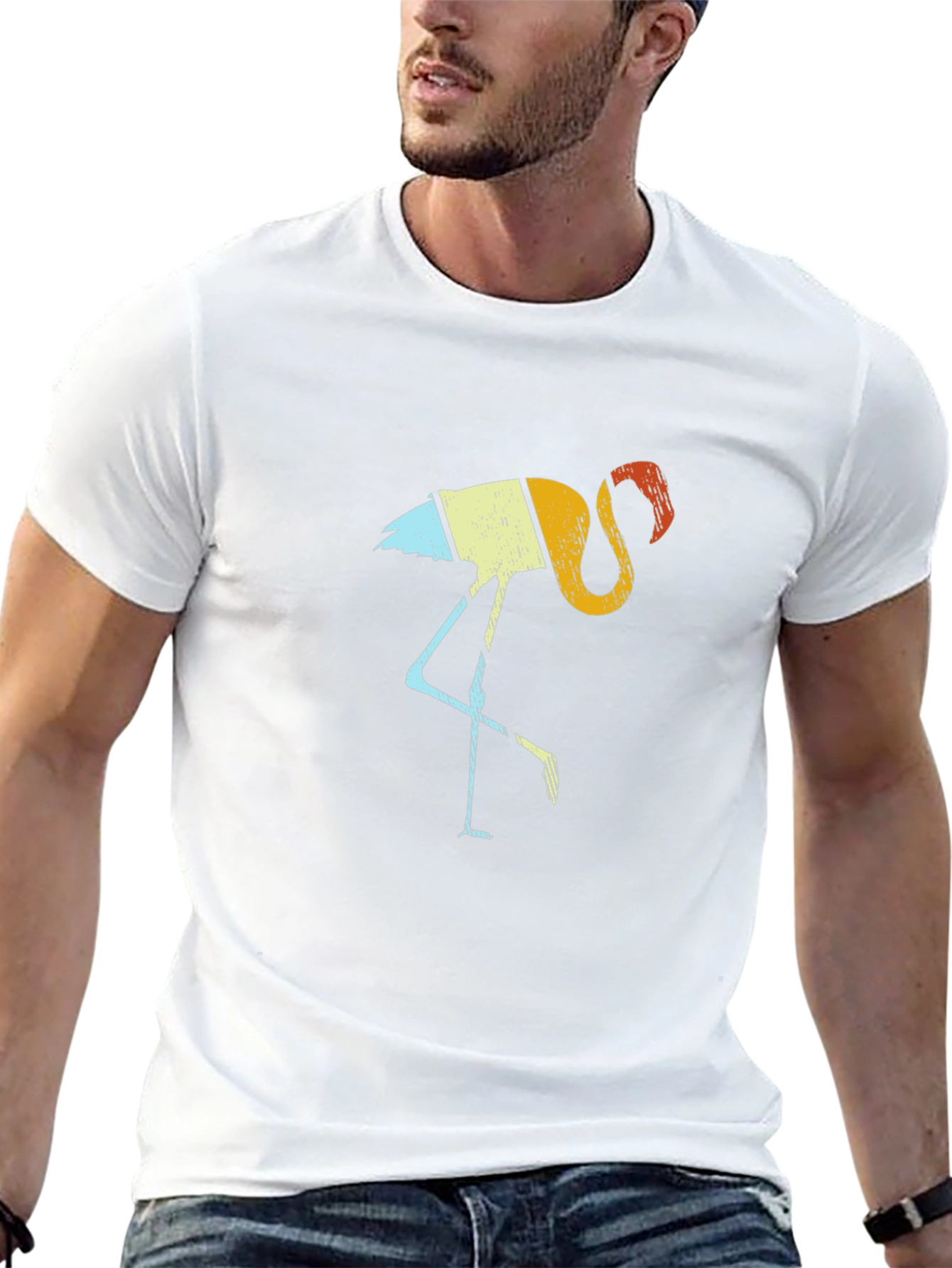 Retro Flamingo Graphic Tee - Black Cotton Shirt